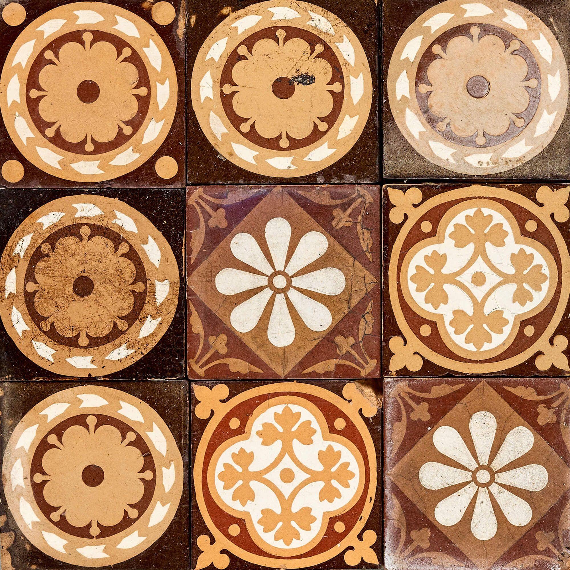 Victorian Glazed Ceramic Antique Tile Backsplash For Sale