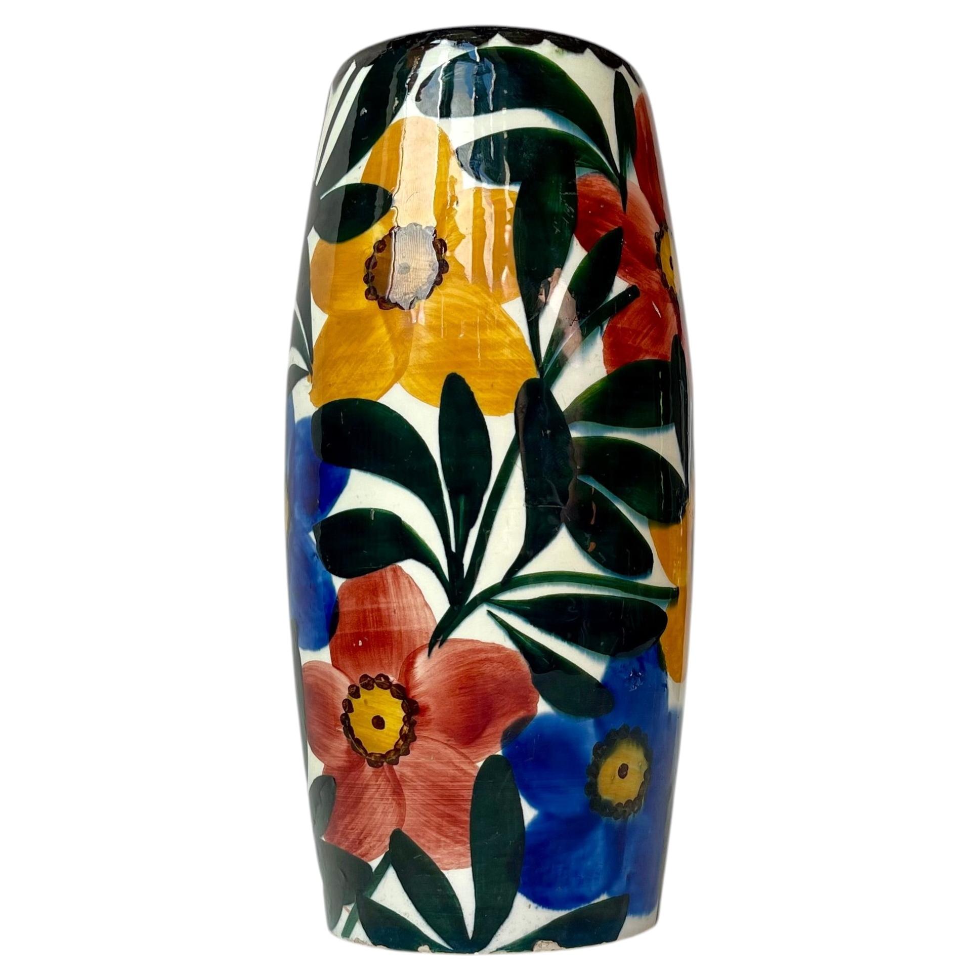 Vaso Art Deco in ceramica smaltata con fiori di Schramberg Germania, anni '20