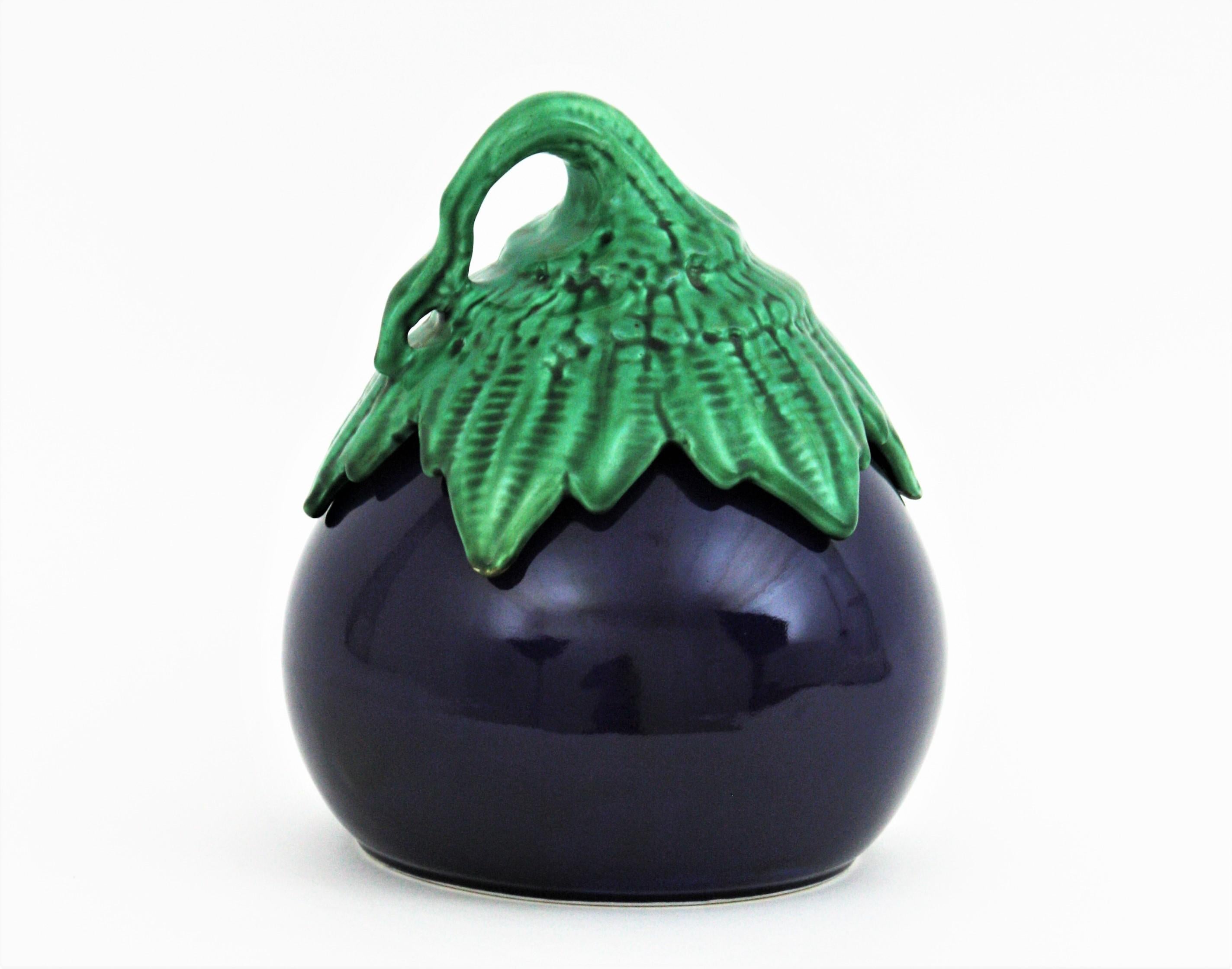 Majolica Glazed Ceramic Aubergine Eggplant Server Set, 1960s For Sale