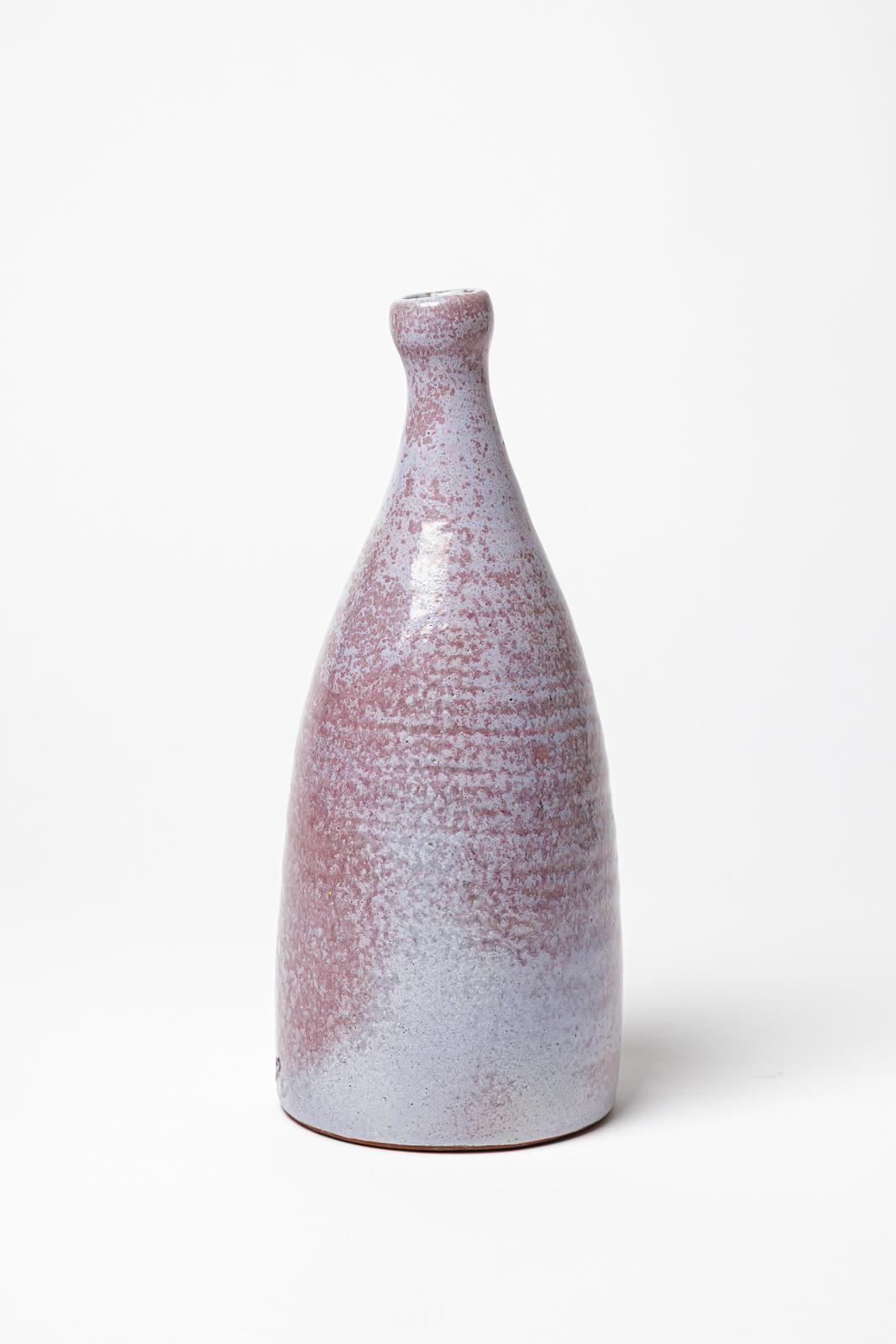 Flaschenvase aus glasierter Keramik von Jeanne et Norbert Pierlot, um 1960. (Französisch) im Angebot