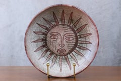 Bol en céramique émaillée décoré d'un soleil par Cécile Dein, signé, vers 1970