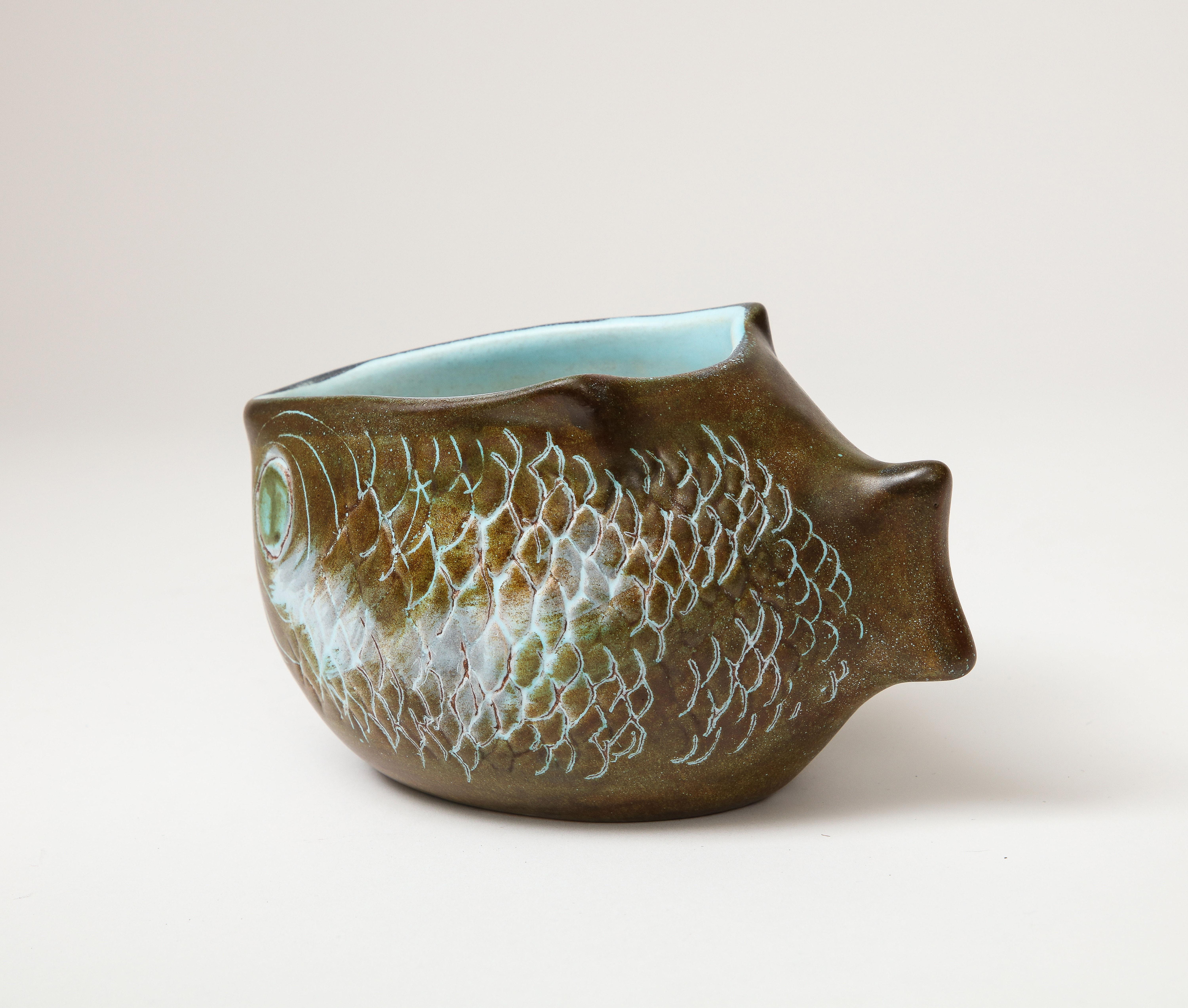 Glazed Ceramic Bowl in the Shape of a Fish, Guillot, c. 1960 For Sale 2