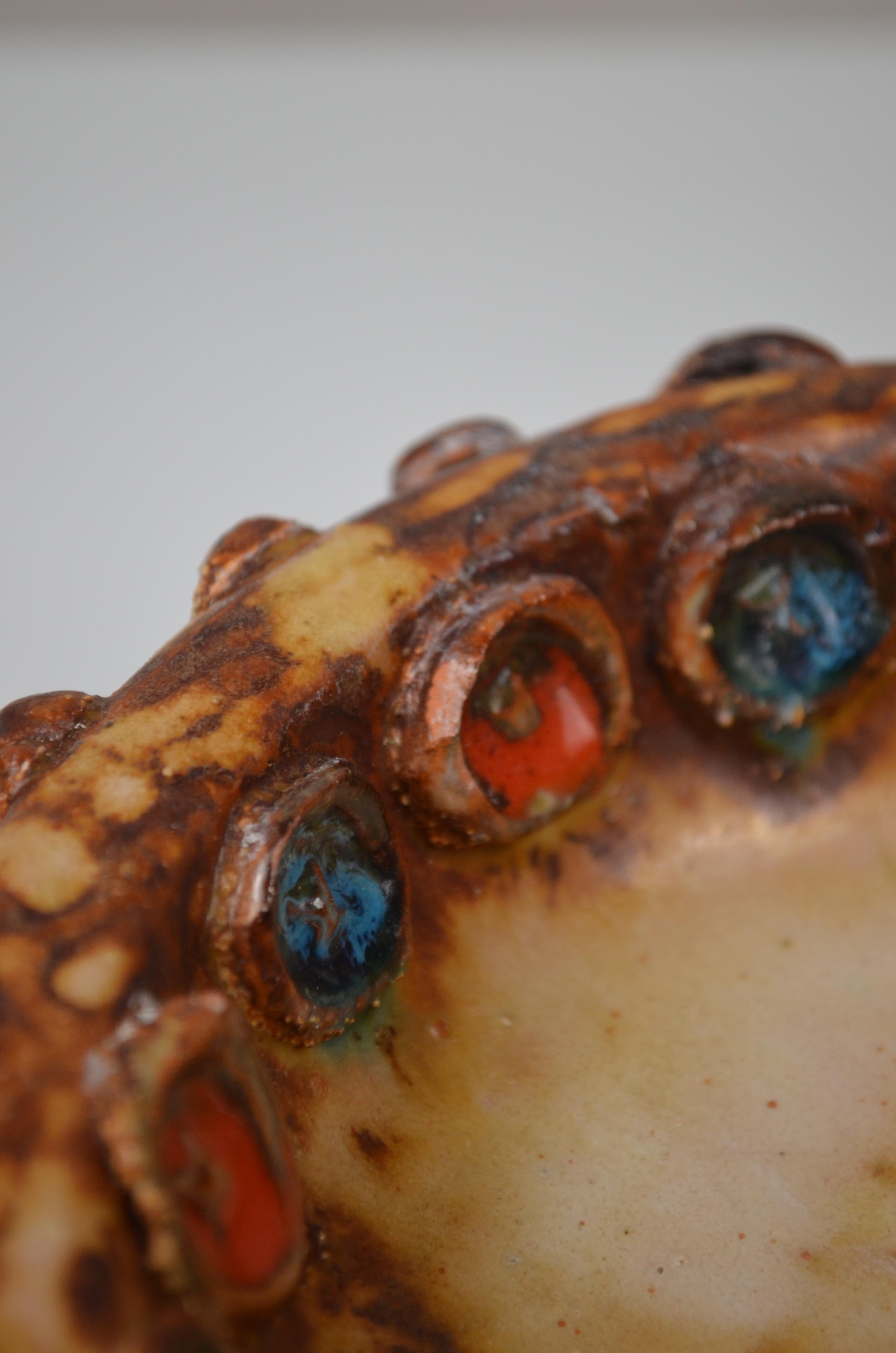 Bol en céramique émaillée avec cabochons multicolores par La Roue, France, années 1960 en vente 3