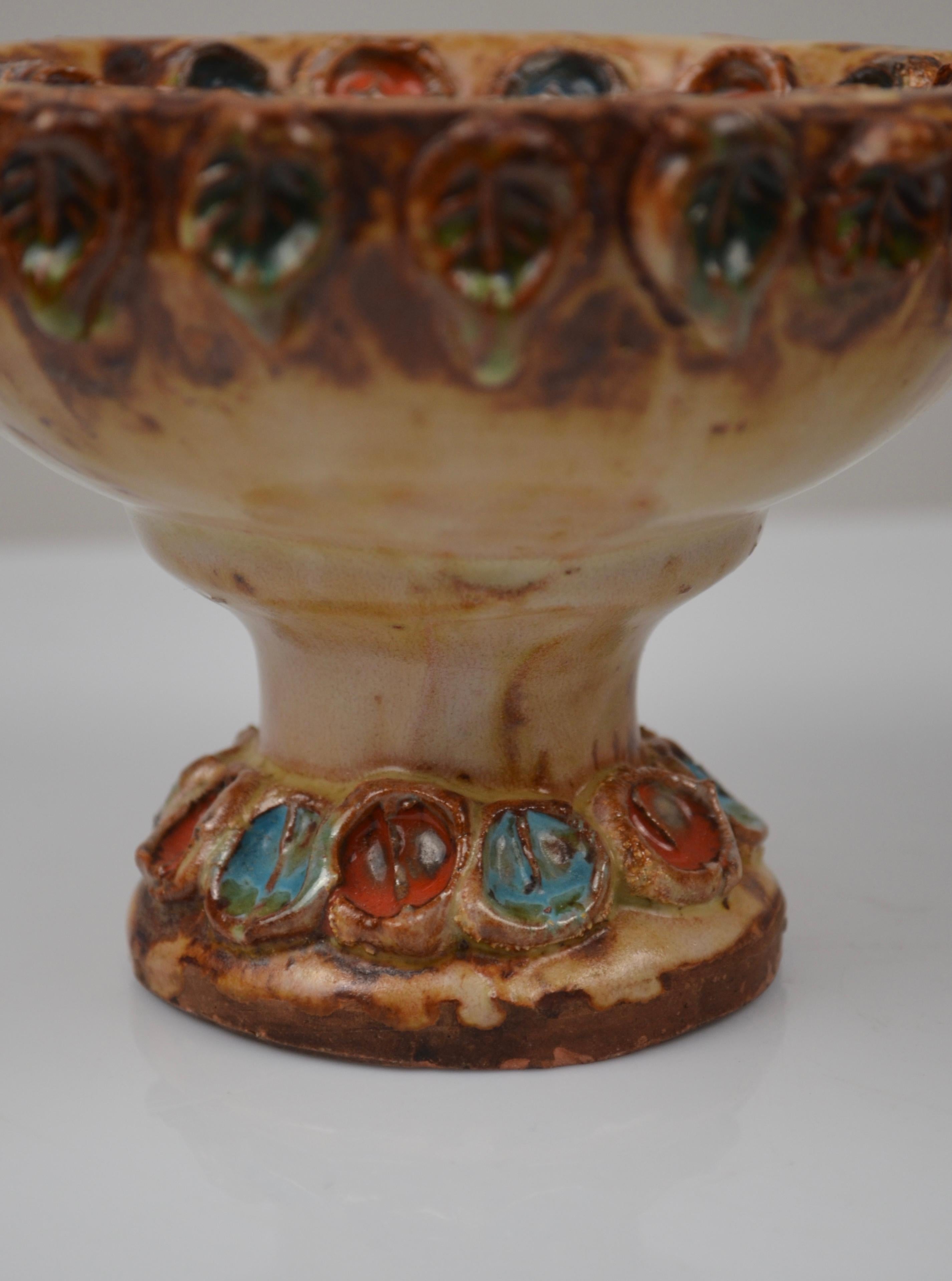 Bol en céramique émaillée avec cabochons multicolores par La Roue, France, années 1960 en vente 5