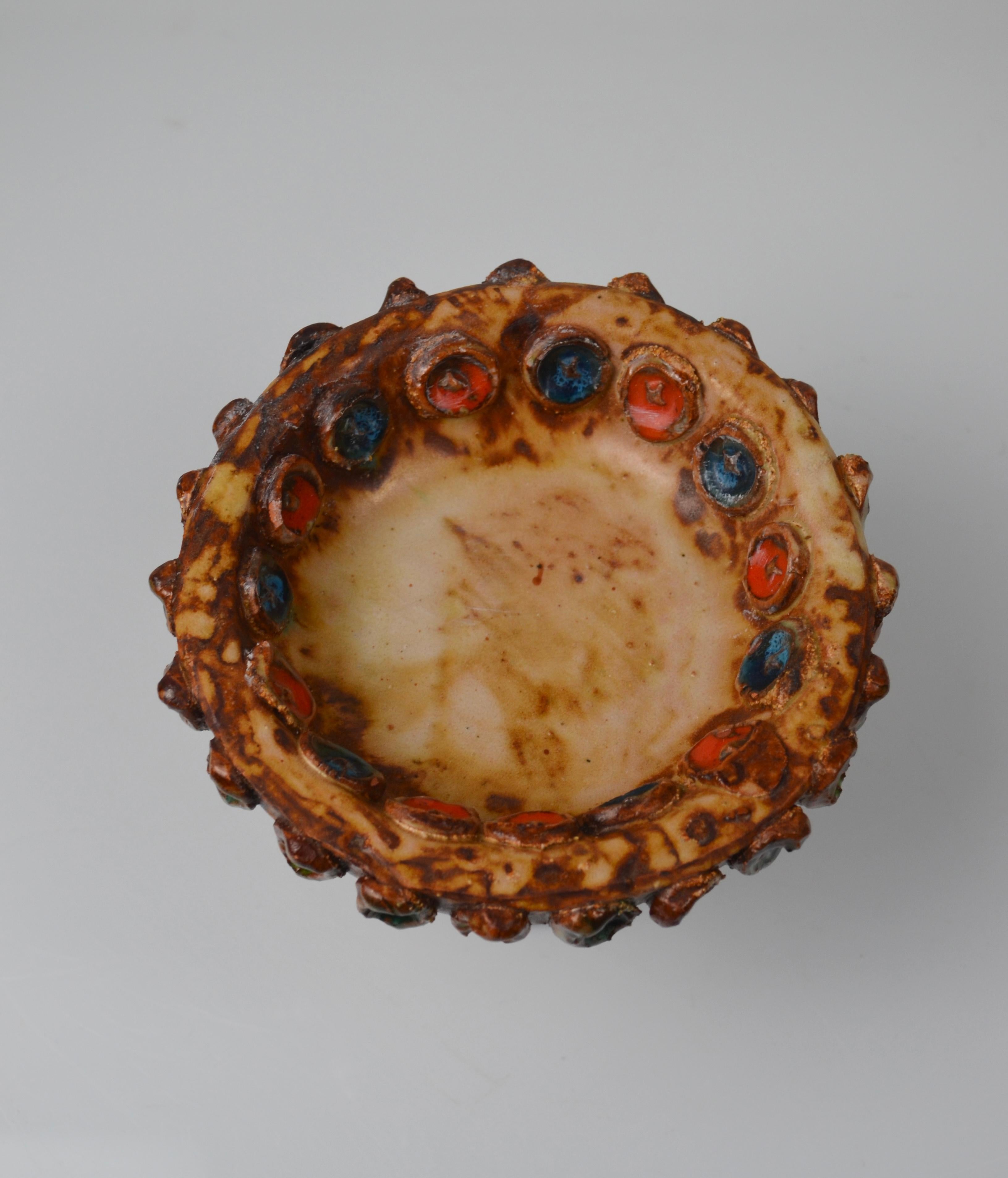 Bol en céramique �émaillée avec cabochons multicolores par La Roue, France, années 1960 en vente 6