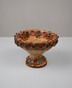 Bol en céramique émaillée avec cabochons multicolores par La Roue, France, années 1960