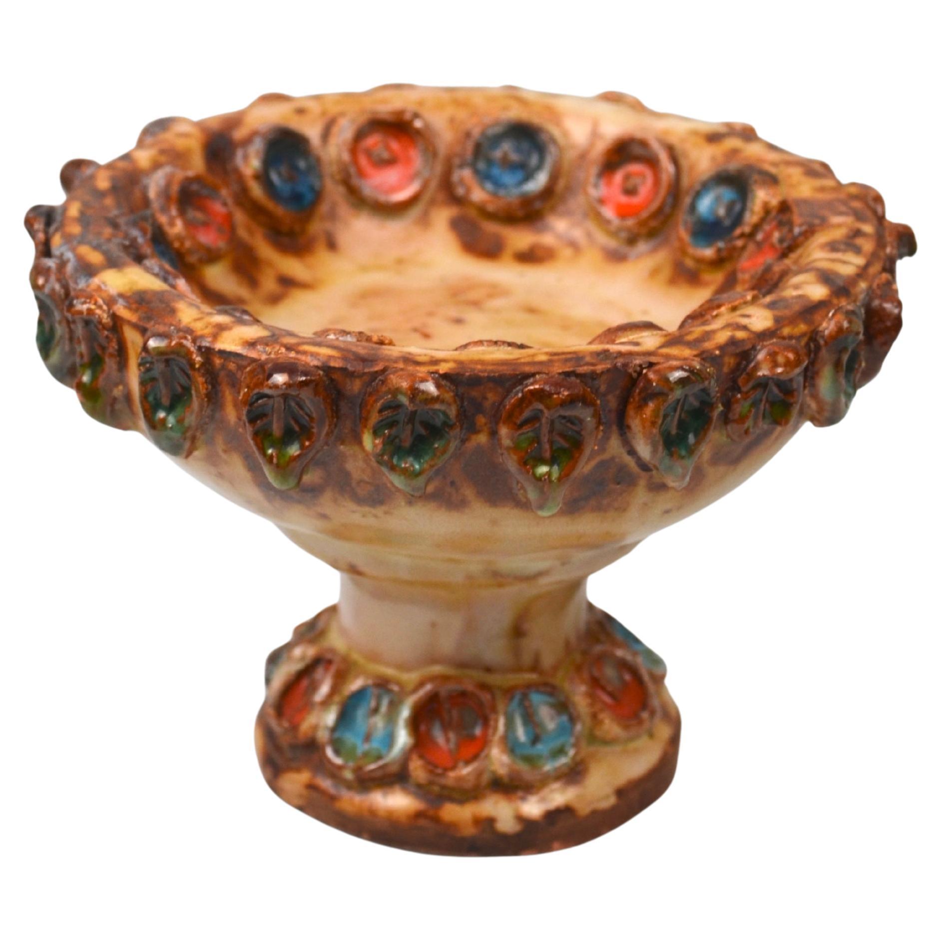 Bol en céramique émaillée avec cabochons multicolores par La Roue, France, années 1960 en vente