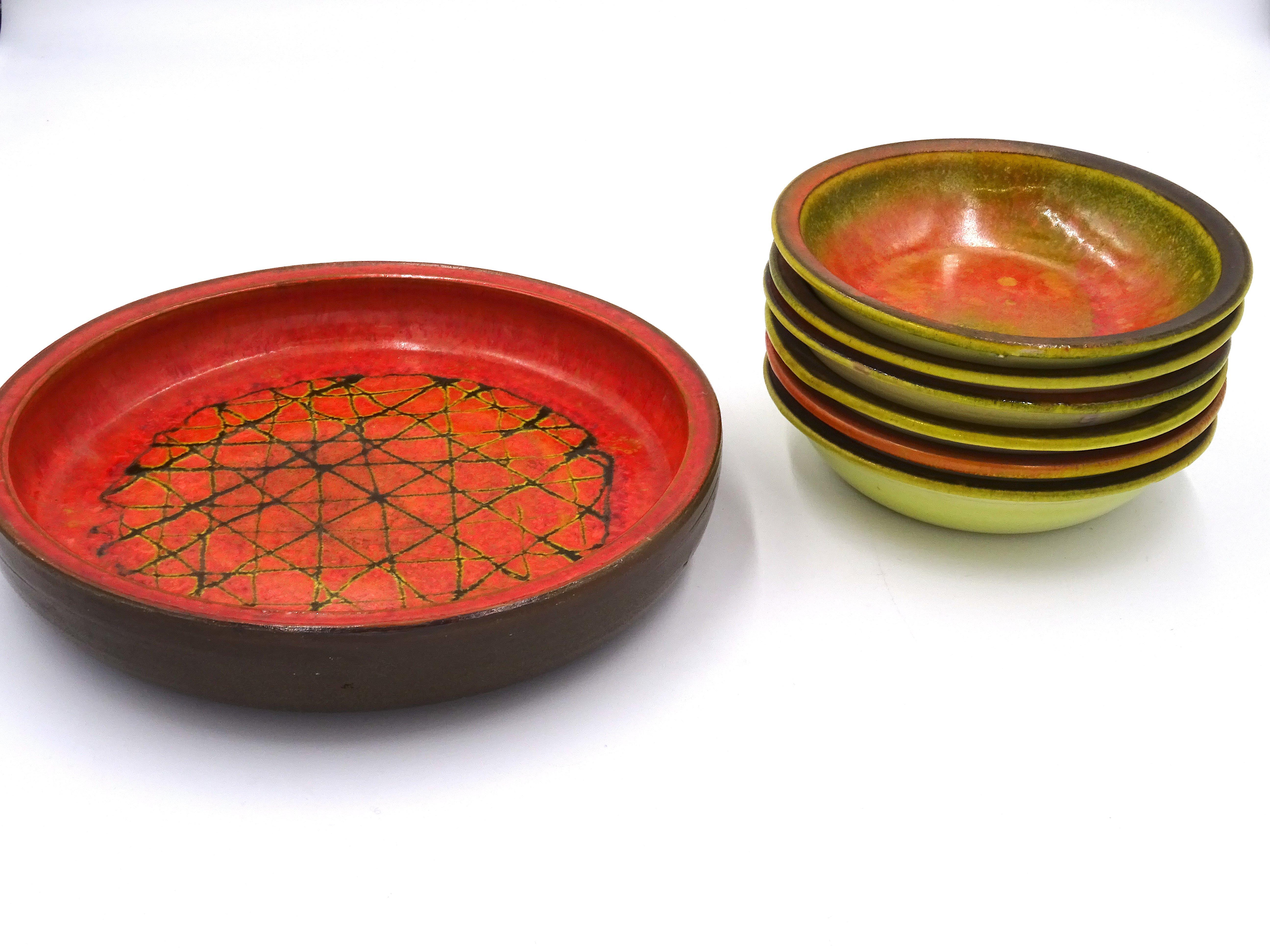 Modern Glazed Ceramic Bowls by Alessio Tasca, 1970s, Set of 7 For Sale
