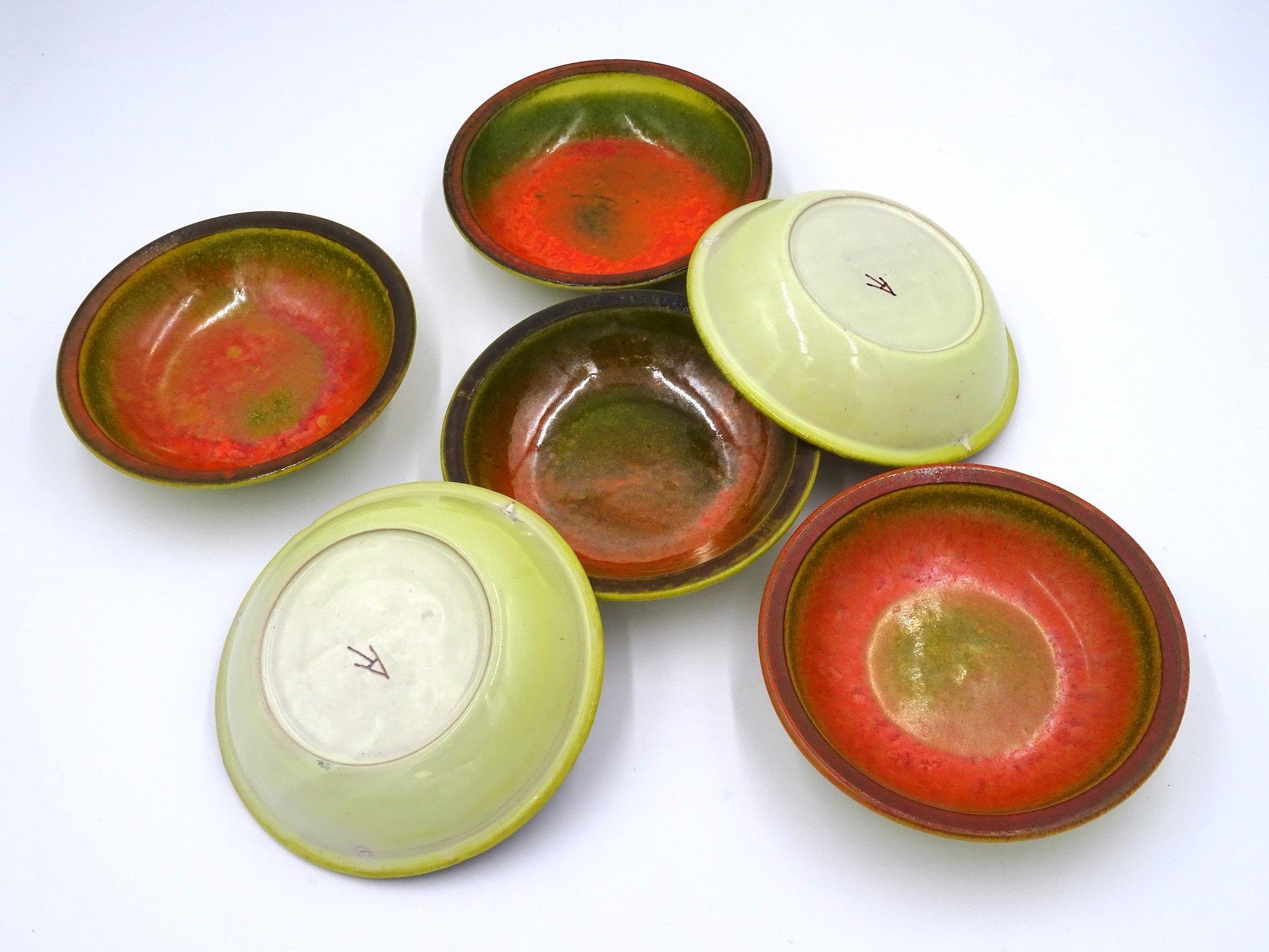 Italian Glazed Ceramic Bowls by Alessio Tasca, 1970s, Set of 7 For Sale