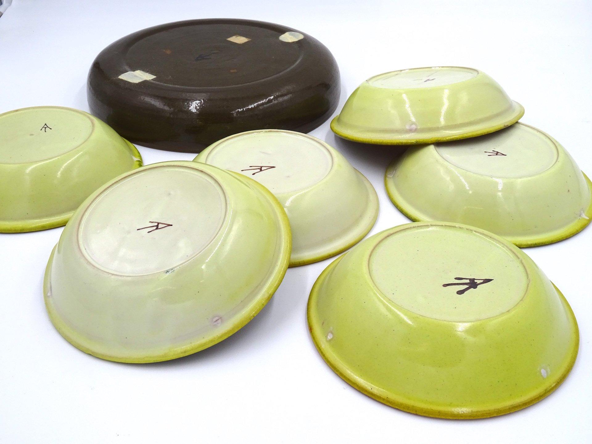 Late 20th Century Glazed Ceramic Bowls by Alessio Tasca, 1970s, Set of 7 For Sale