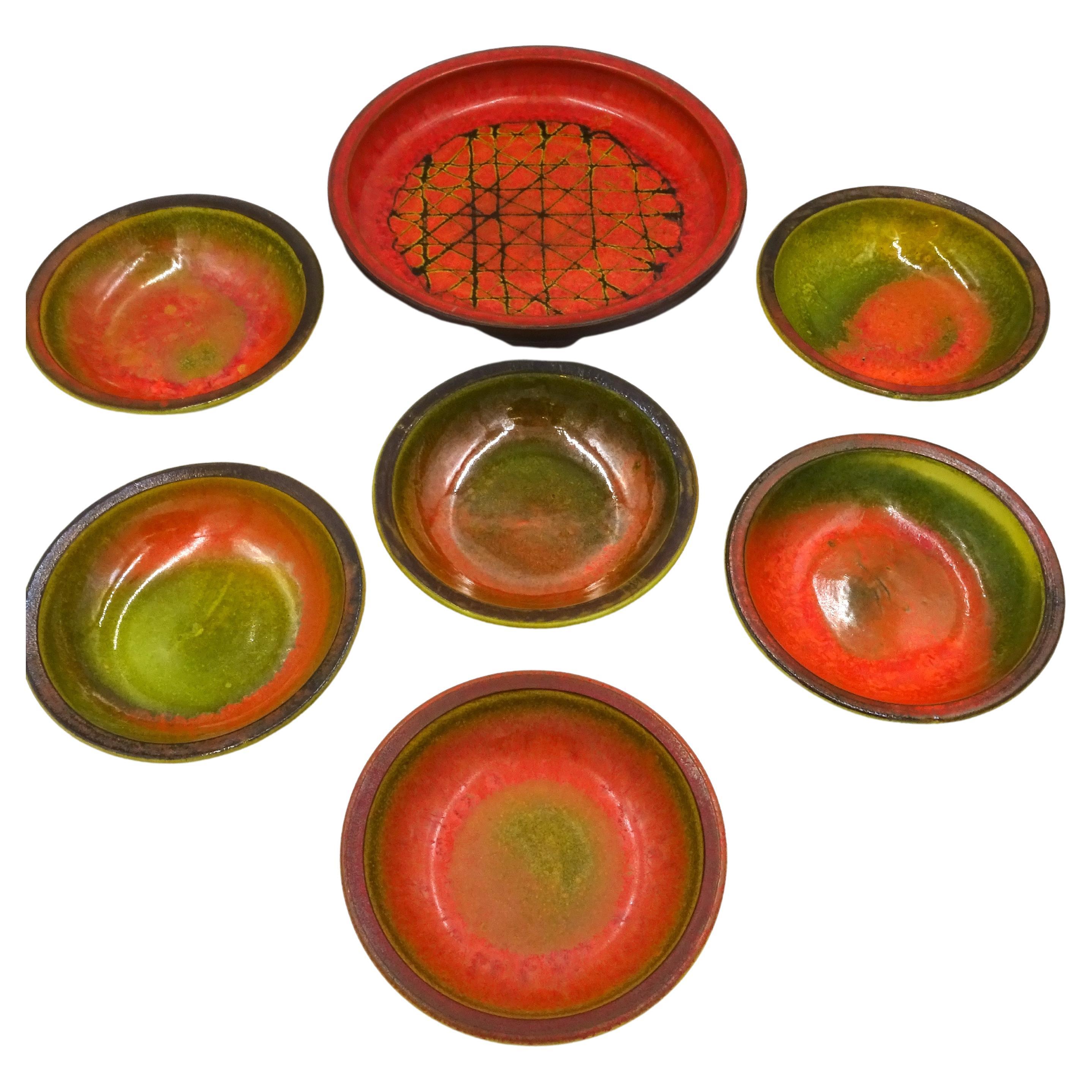 Glazed Ceramic Bowls by Alessio Tasca, 1970s, Set of 7