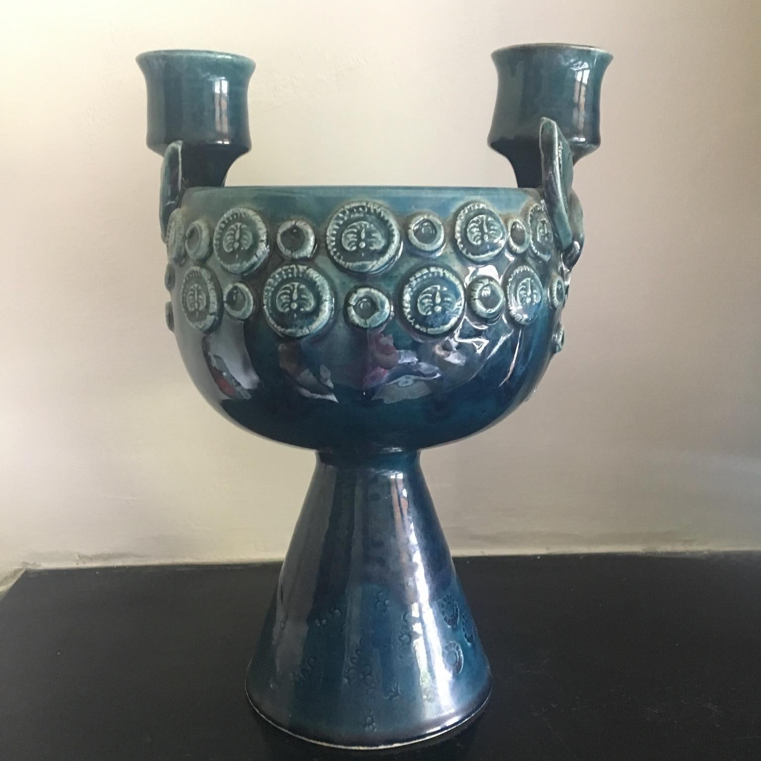 Mid-Century Modern Glazed Ceramic Candleholder by Bjørn Wiinblad For Sale