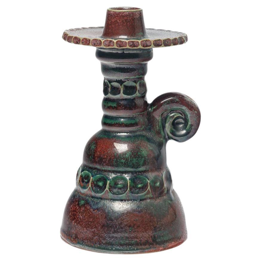 Glazed ceramic candle lamp by Jean Maubrou, circa 1940-1950