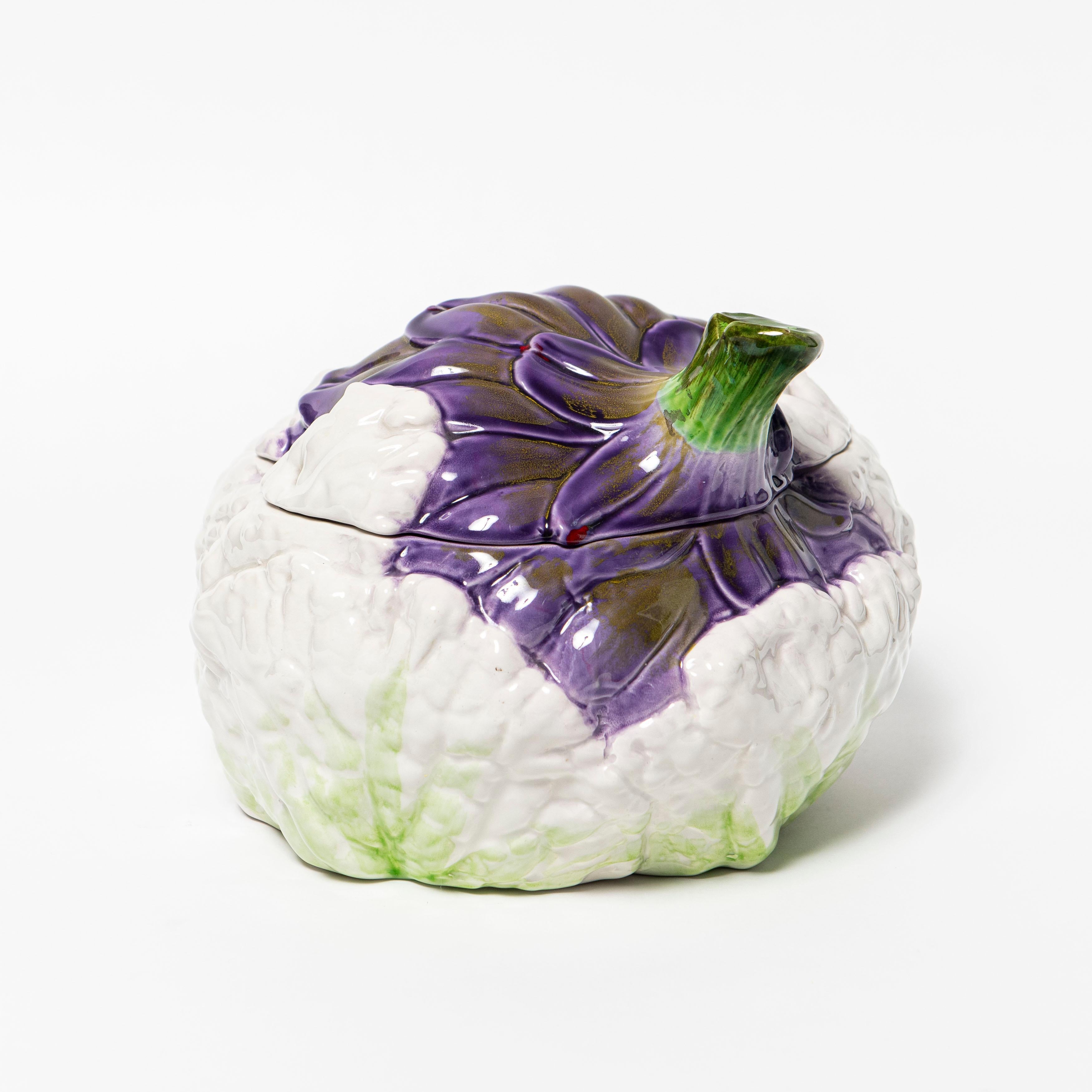 Italian Glazed ceramic Cauliflower Centerpiece signed Mancioli. Italy, Mid-20th Century For Sale