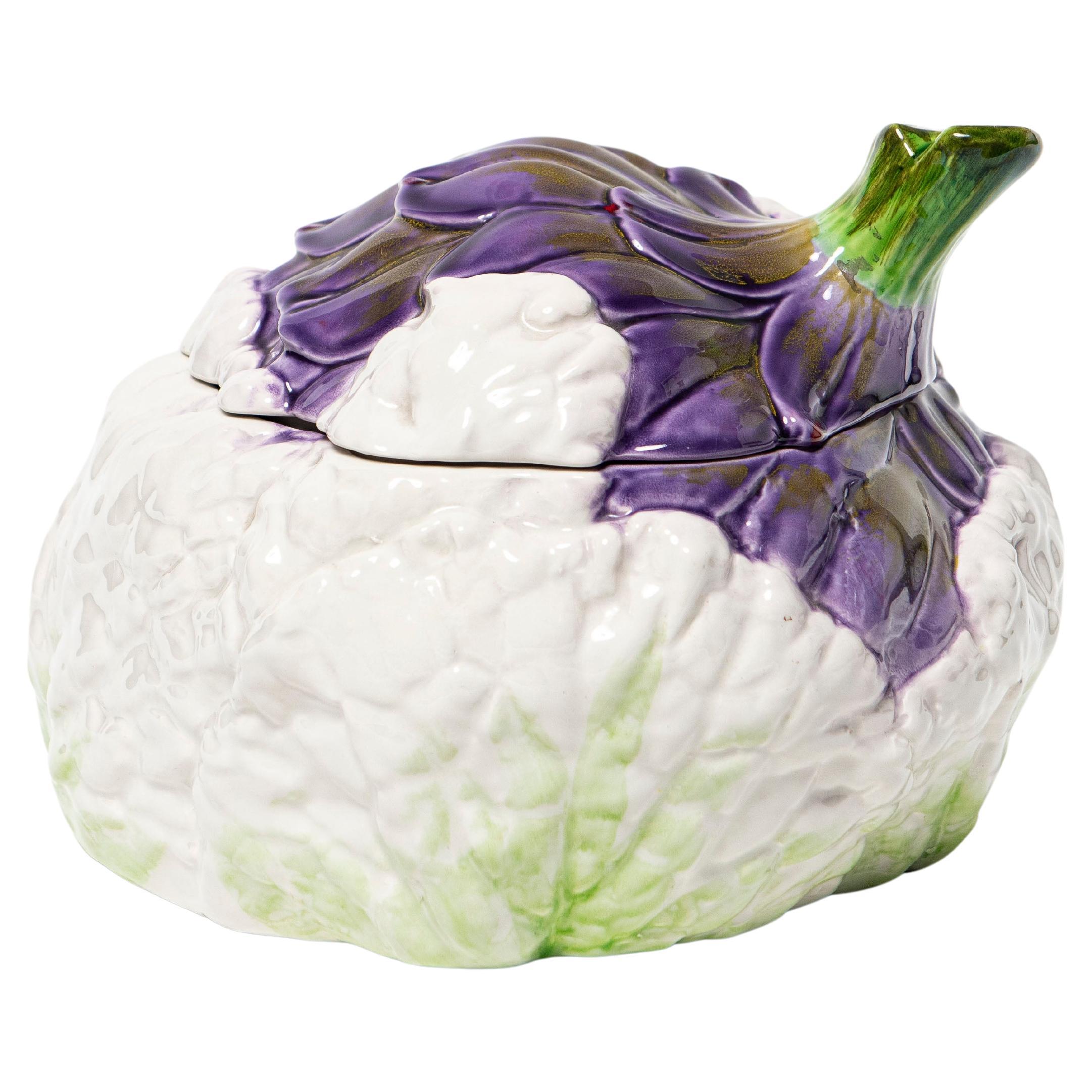 Glazed ceramic Cauliflower Centerpiece signed Mancioli. Italy, Mid-20th Century For Sale