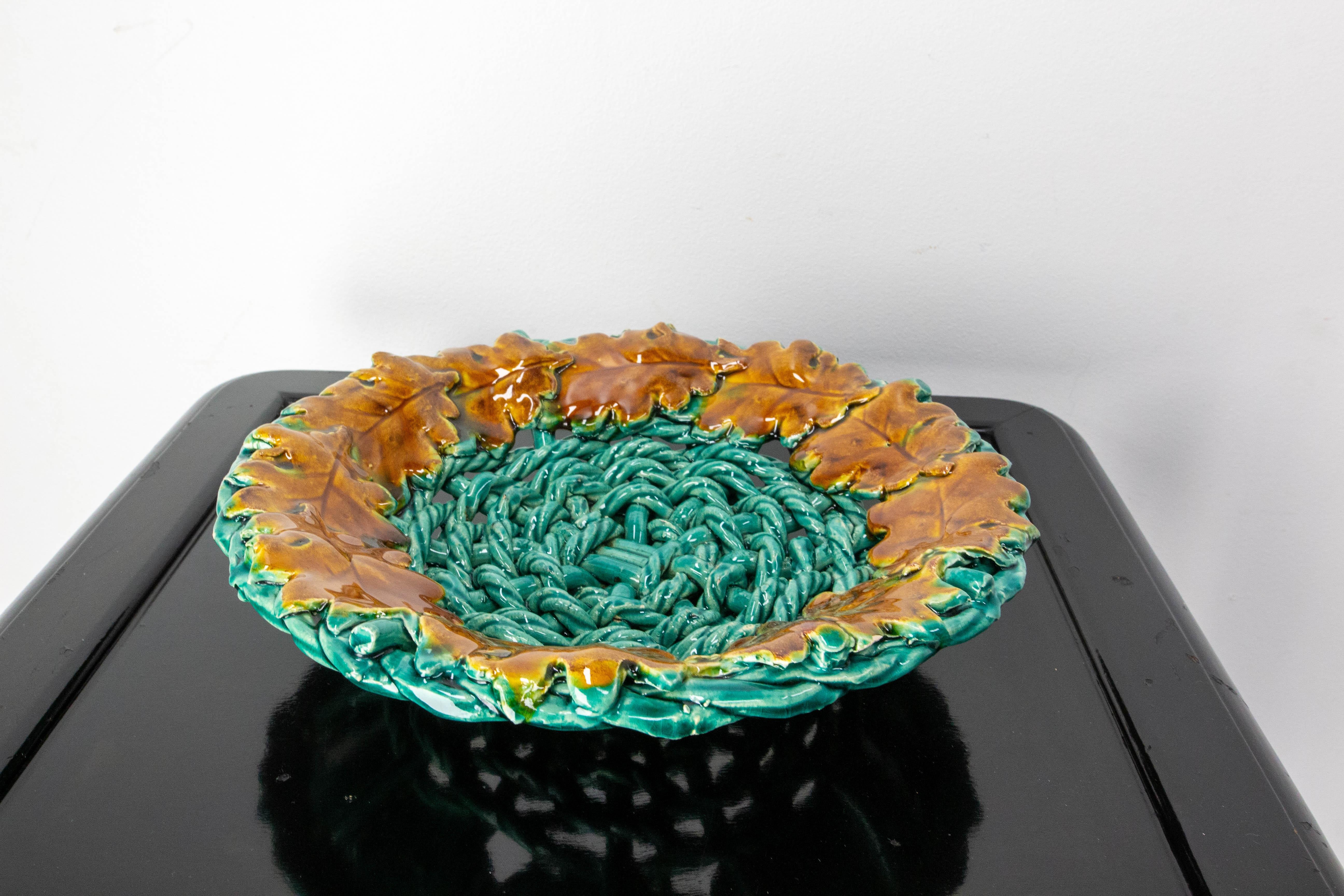 Mid-Century Modern Glazed Ceramic Center Piece or Empty Pocket Vallauris Style, French c 1960 For Sale