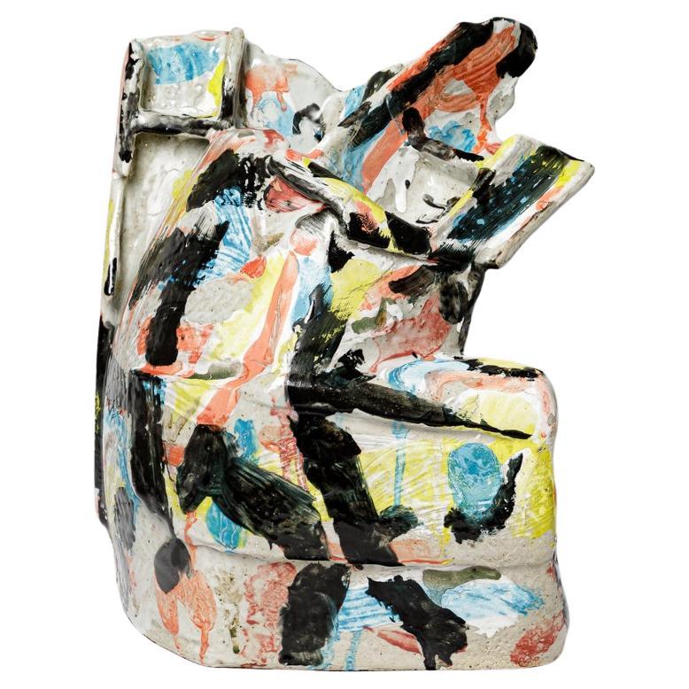 Glazed ceramic Cobra vase by Michel Lanos For Sale