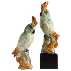 Glazed Ceramic Cockatoos, Luc and Marjolaine Lanel, France, circa 1950