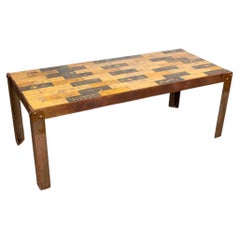 Tavolino in ceramica smaltata con base in acciaio di Jean Garbero, Vallauris, 1950.