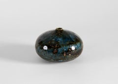 Dunkelblaue glasierte Keramikvase, Marianne Westman für Rorstrand, Schweden, 1960er Jahre