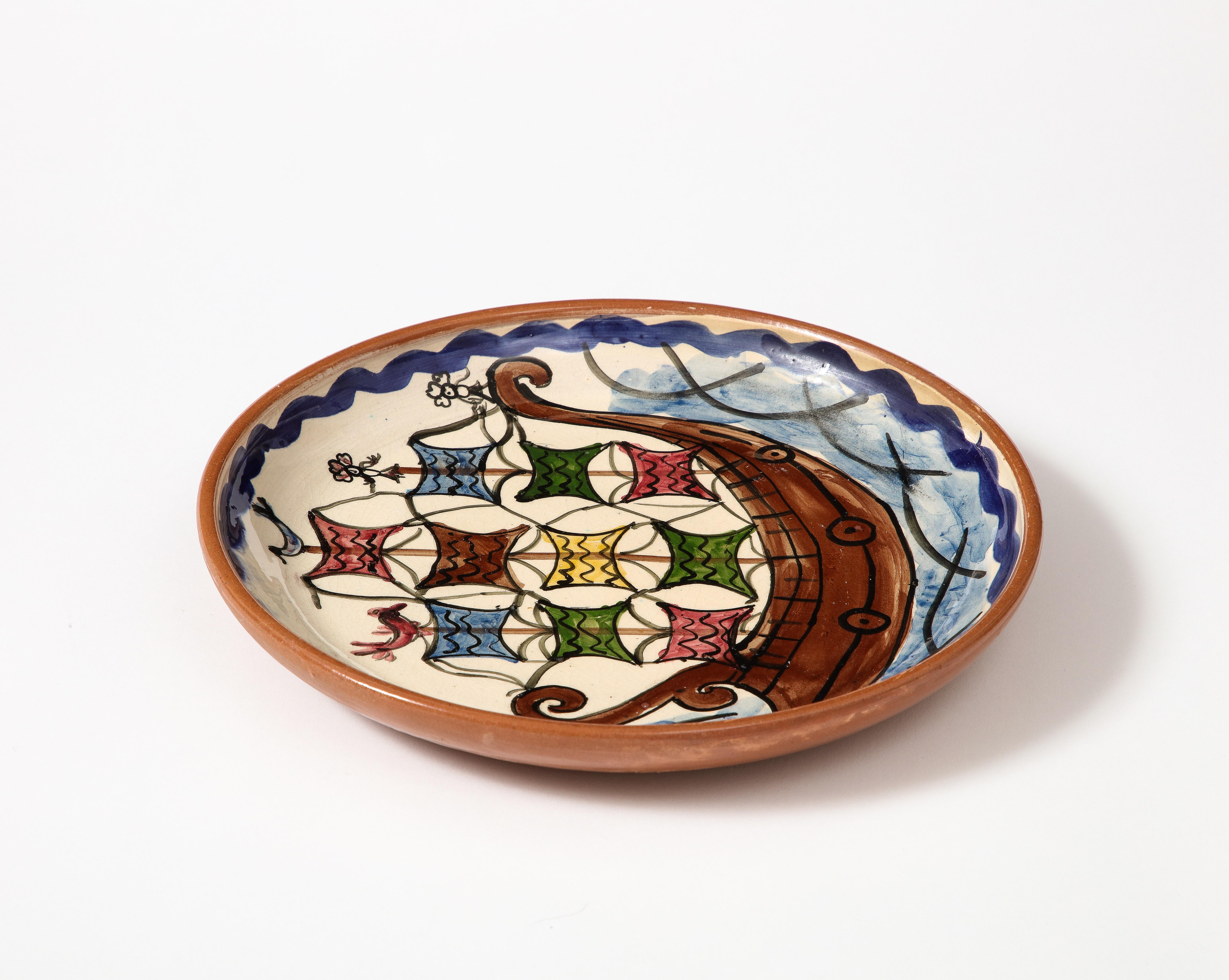 Grec Assiette décorative en céramique émaillée, Grèce, 20e siècle en vente