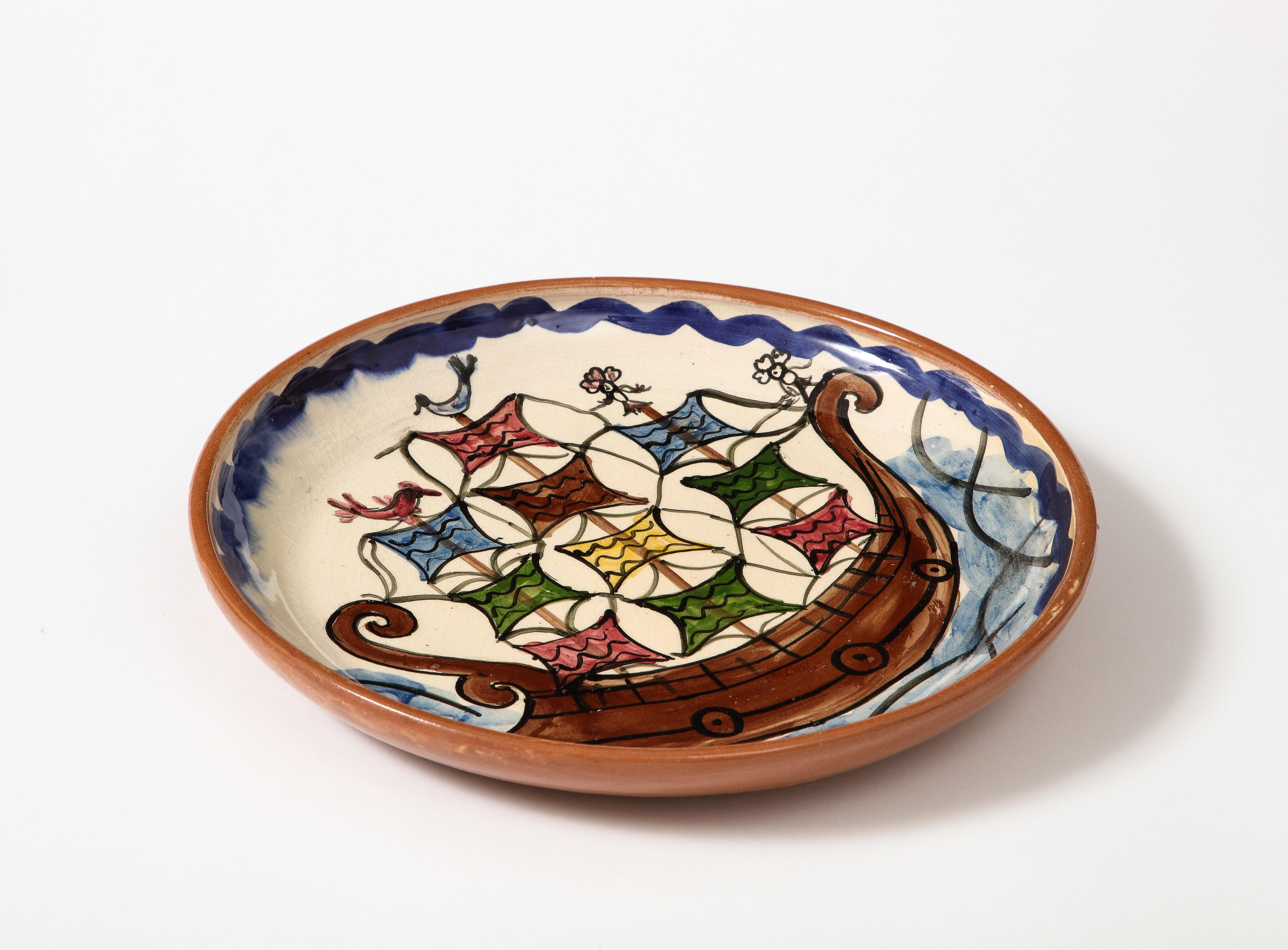Vernissé Assiette décorative en céramique émaillée, Grèce, 20e siècle en vente