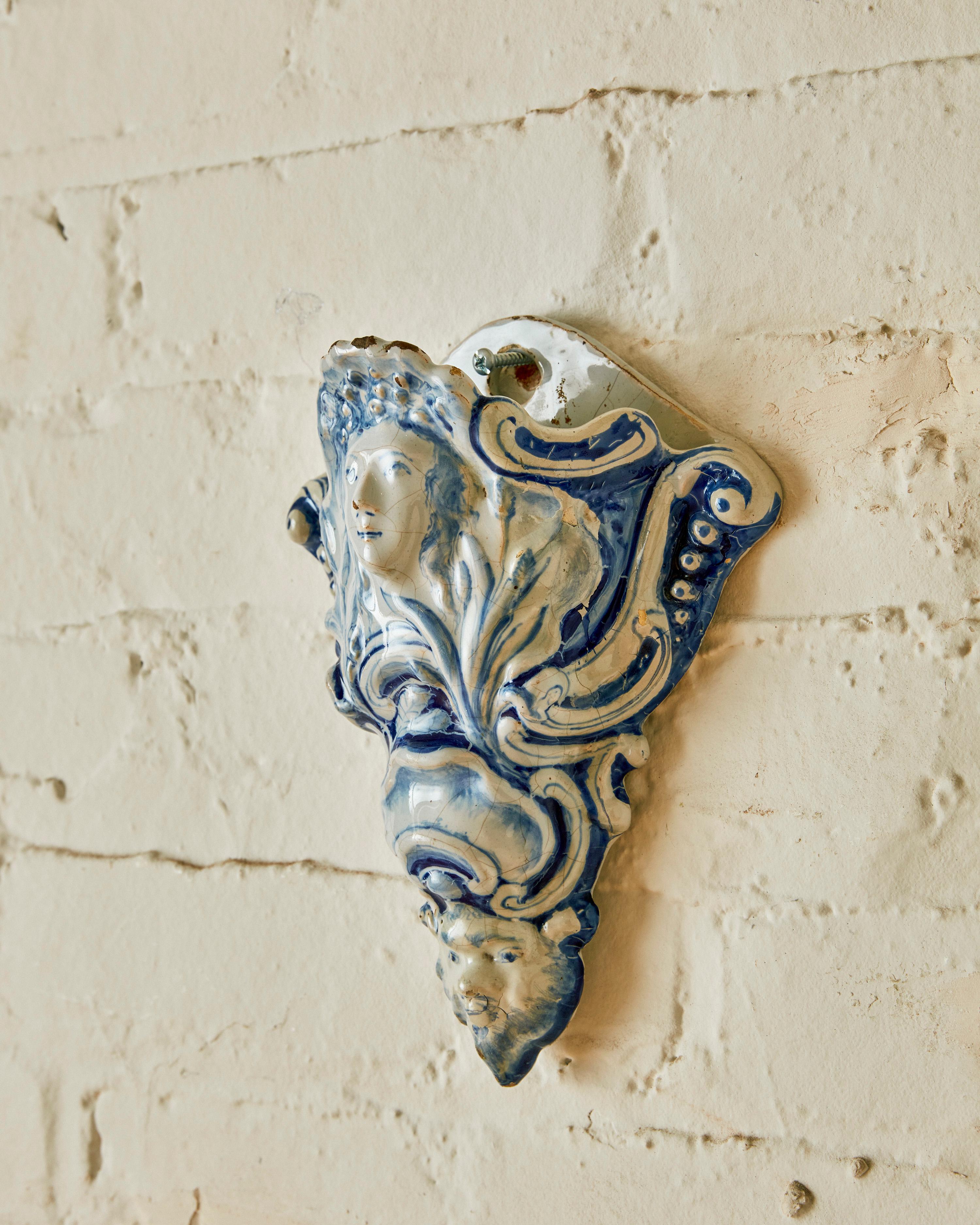 Glazed Ceramic Delft Wall Pocket  In Good Condition For Sale In Long Island City, NY