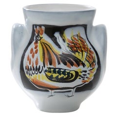 Glazed Ceramic Ear Vase with Rooster Decoration by Roger Capron, Vallauris