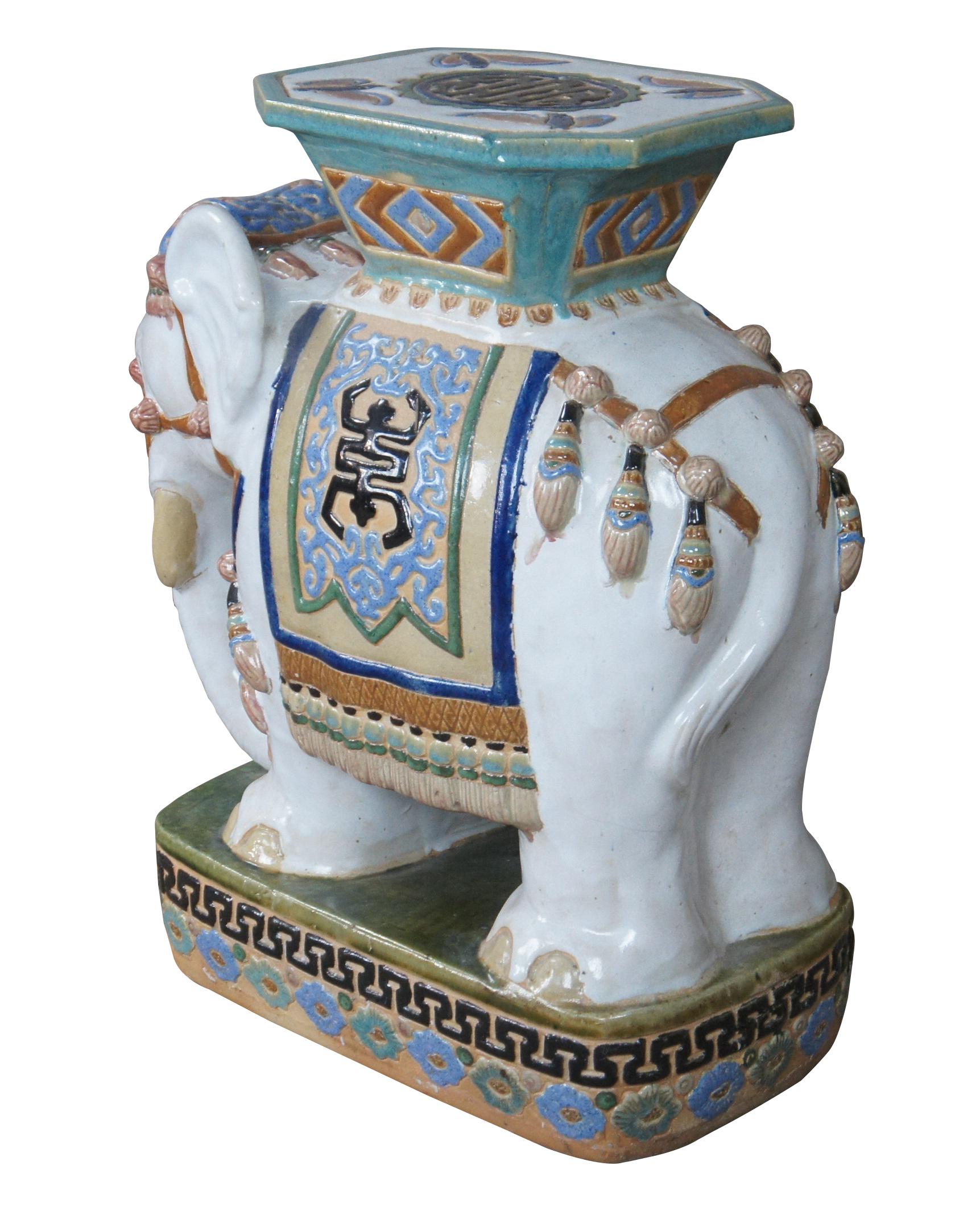 Chinoiserie Glazed Ceramic Elephant Garden Stool Plant Stand Side Table Plinth Pedestal 23