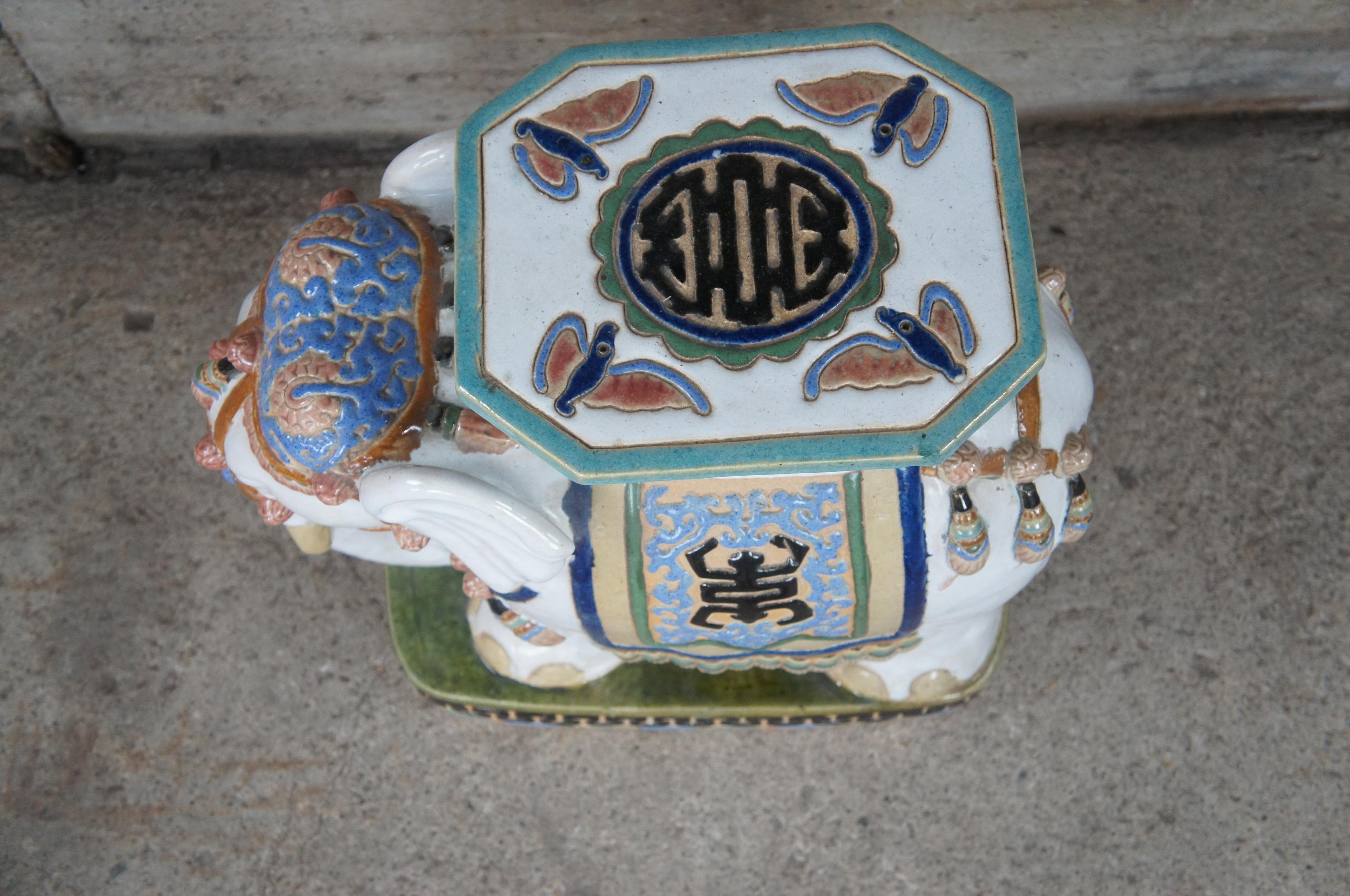 Glazed Ceramic Elephant Garden Stool Plant Stand Side Table Plinth Pedestal 23
