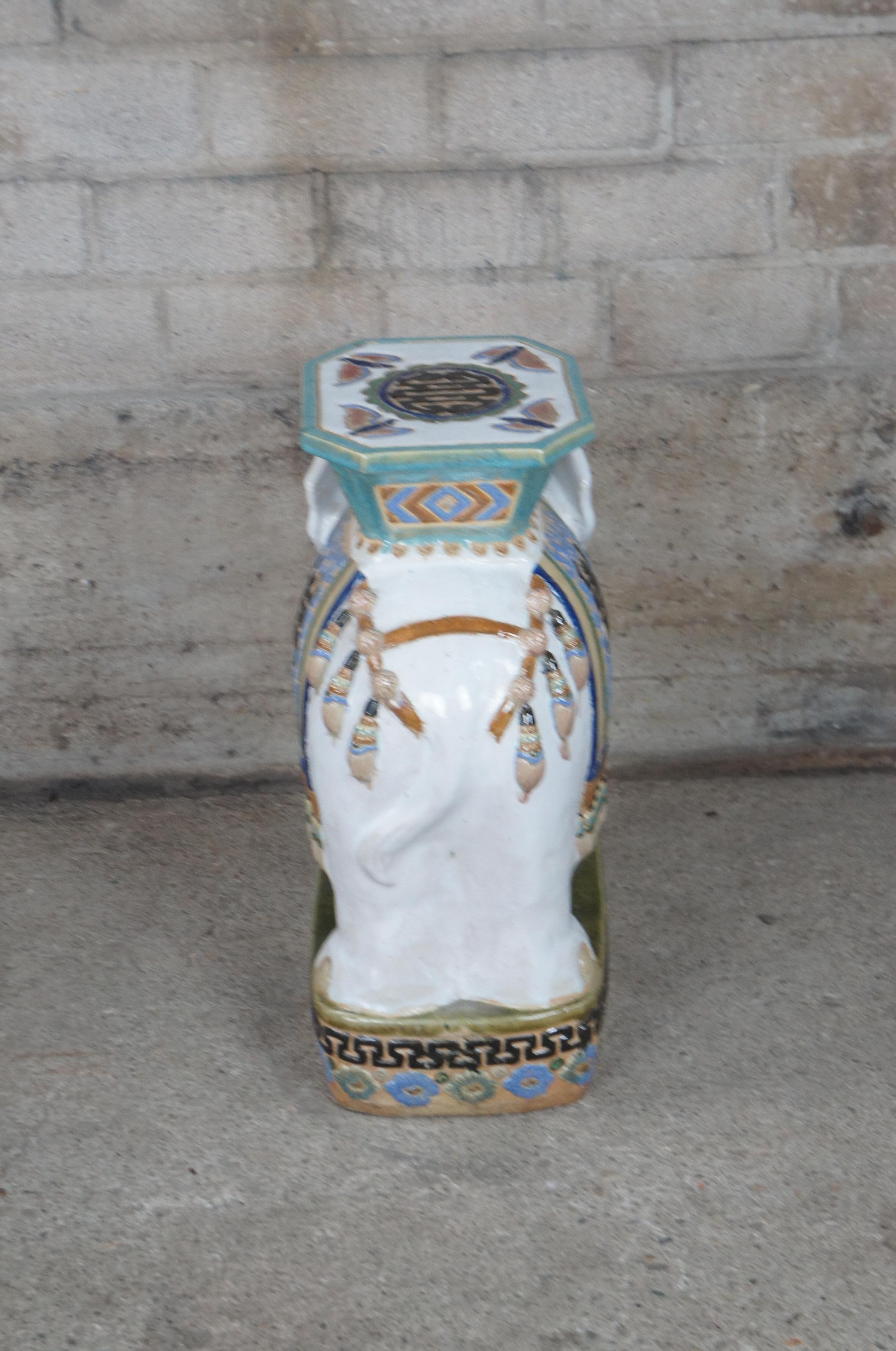 Mid-20th Century Glazed Ceramic Elephant Garden Stool Plant Stand Side Table Plinth Pedestal 23