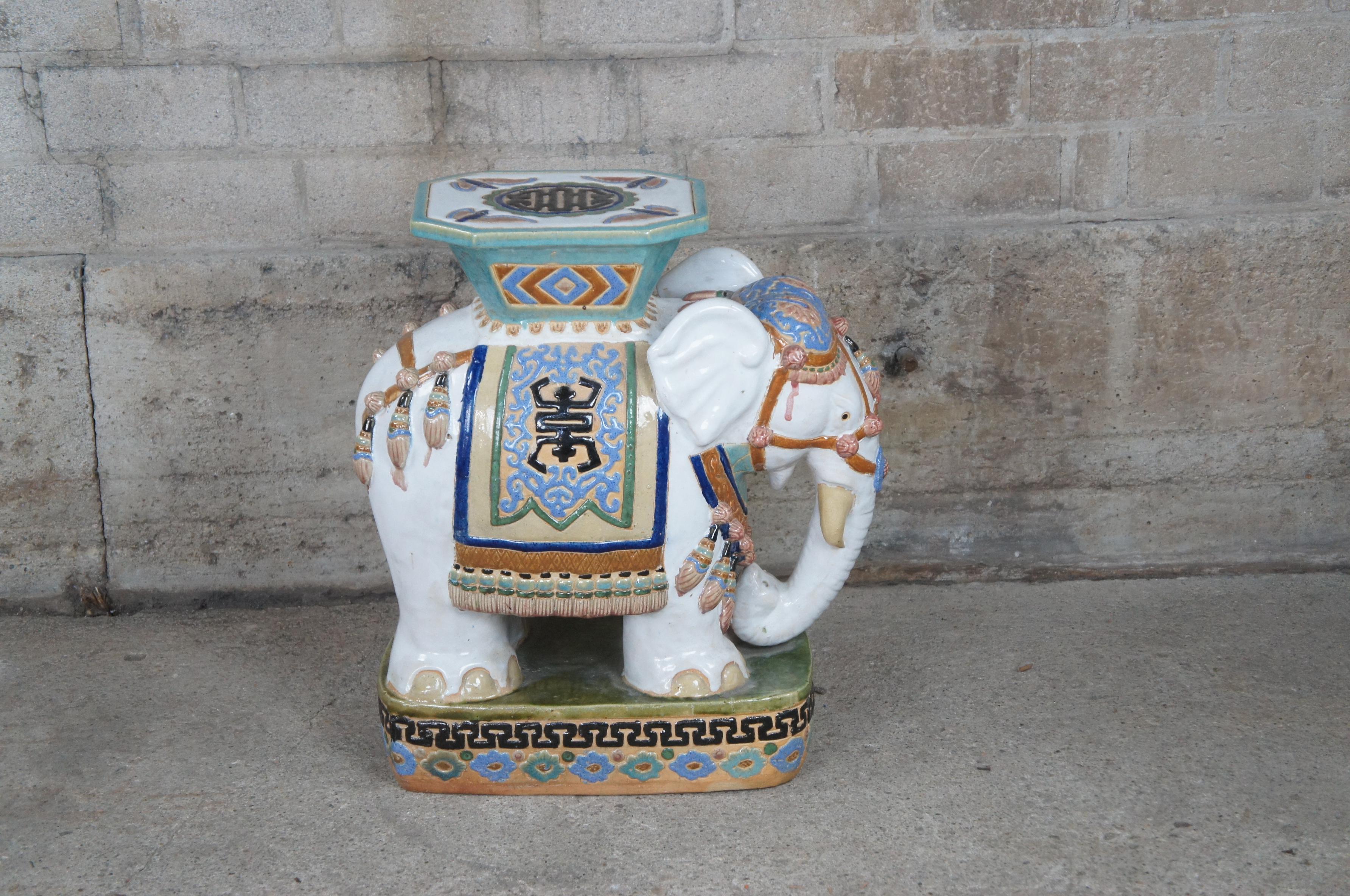 Glazed Ceramic Elephant Garden Stool Plant Stand Side Table Plinth Pedestal 23