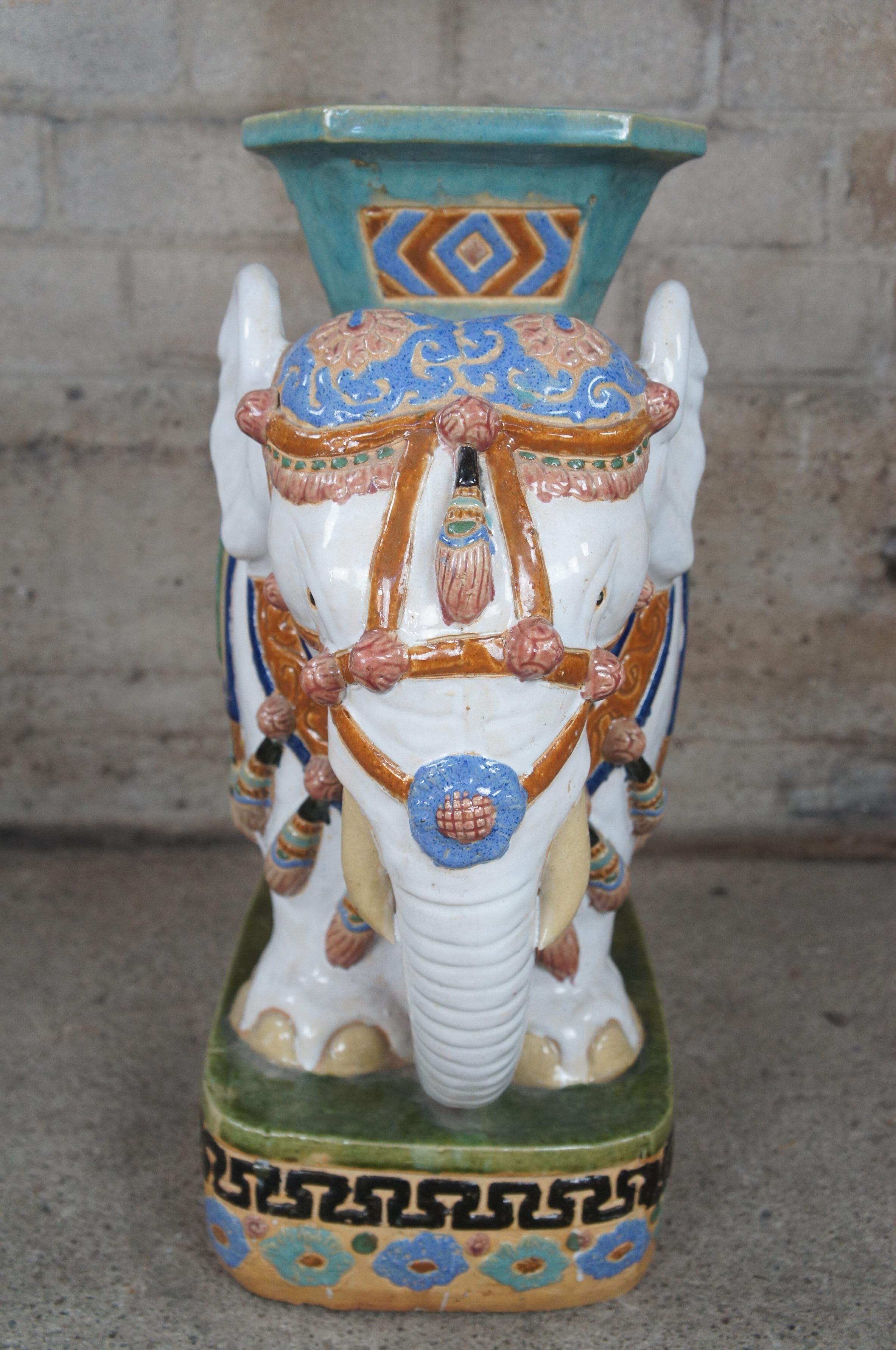 Glazed Ceramic Elephant Garden Stool Plant Stand Side Table Plinth Pedestal 23