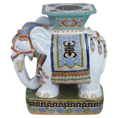Retro Glazed Ceramic Elephant Garden Stool Plant Stand Side Table Plinth Pedestal 23"