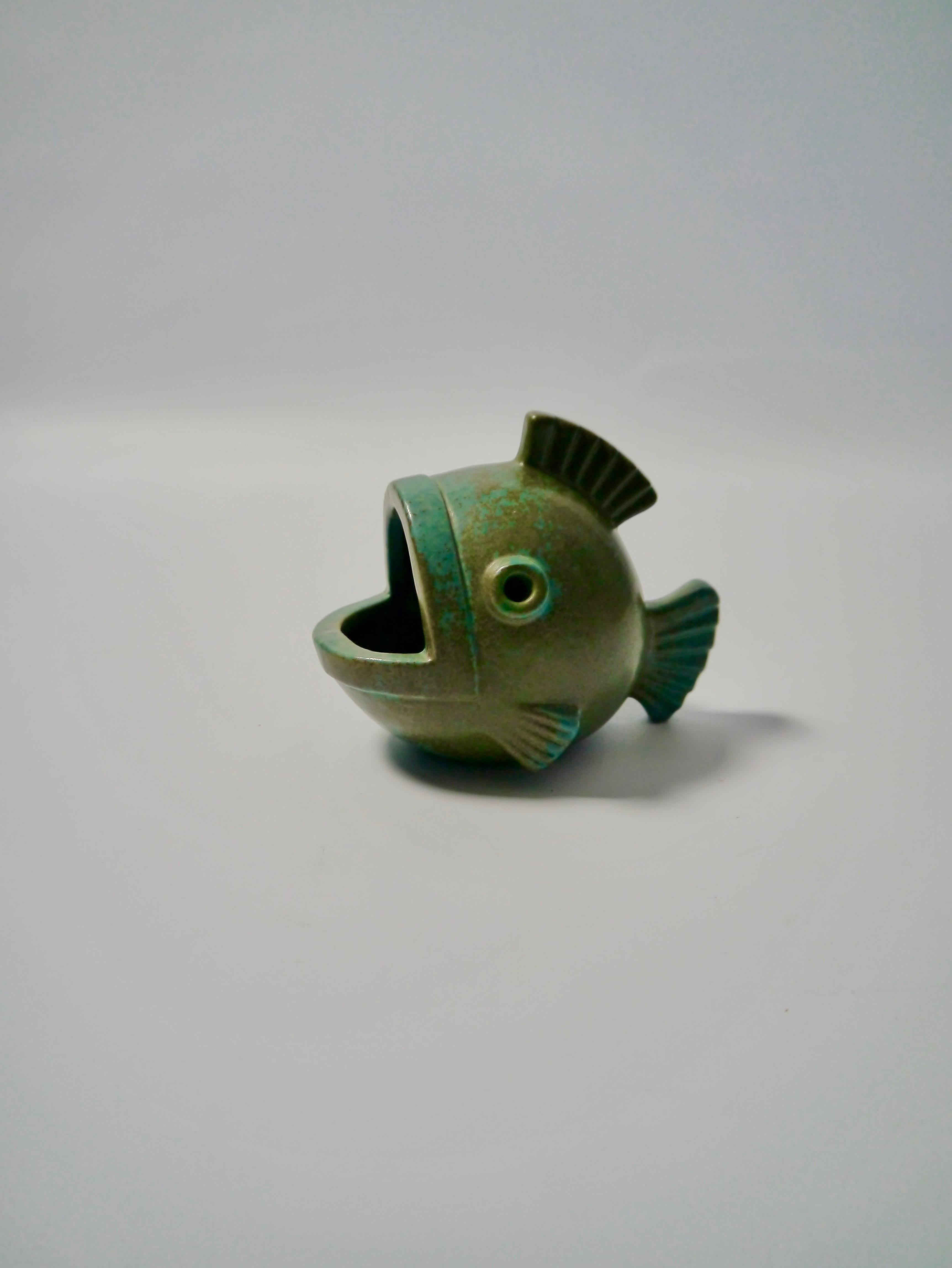 Glazed ceramic fish figure / bowl, by Gunnar Nylund for Rörstrand, Sweden, 1950s.