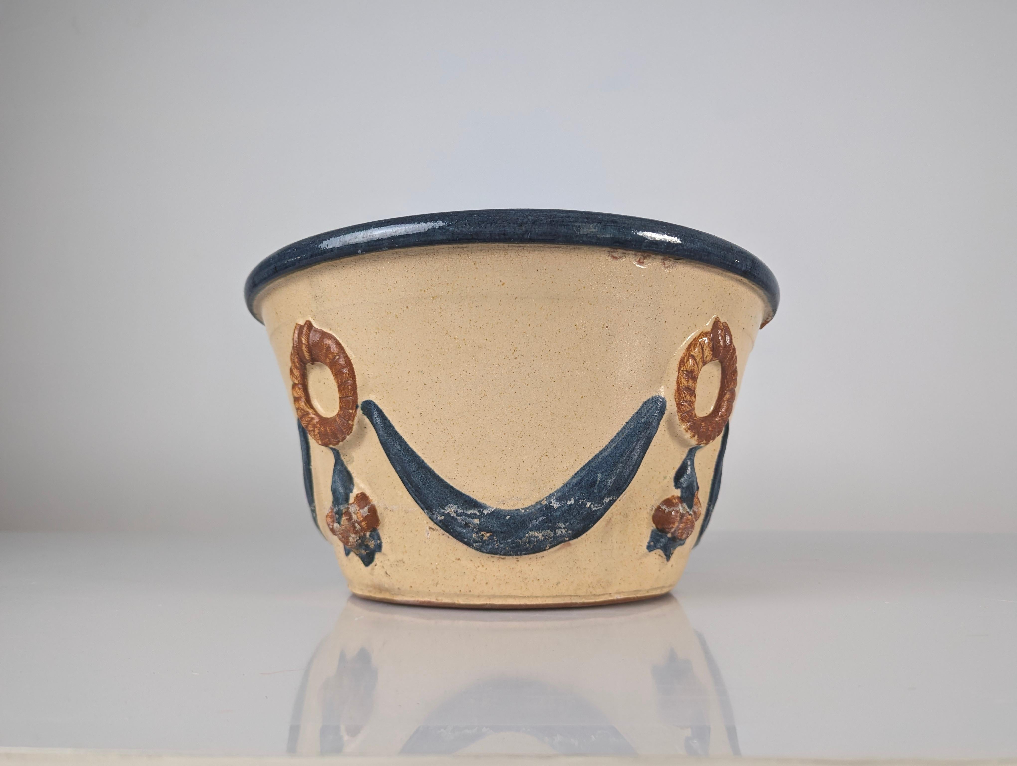 Glazed Ceramic Flowerpot by Morillo Bros, Málaga, 1940s For Sale 5