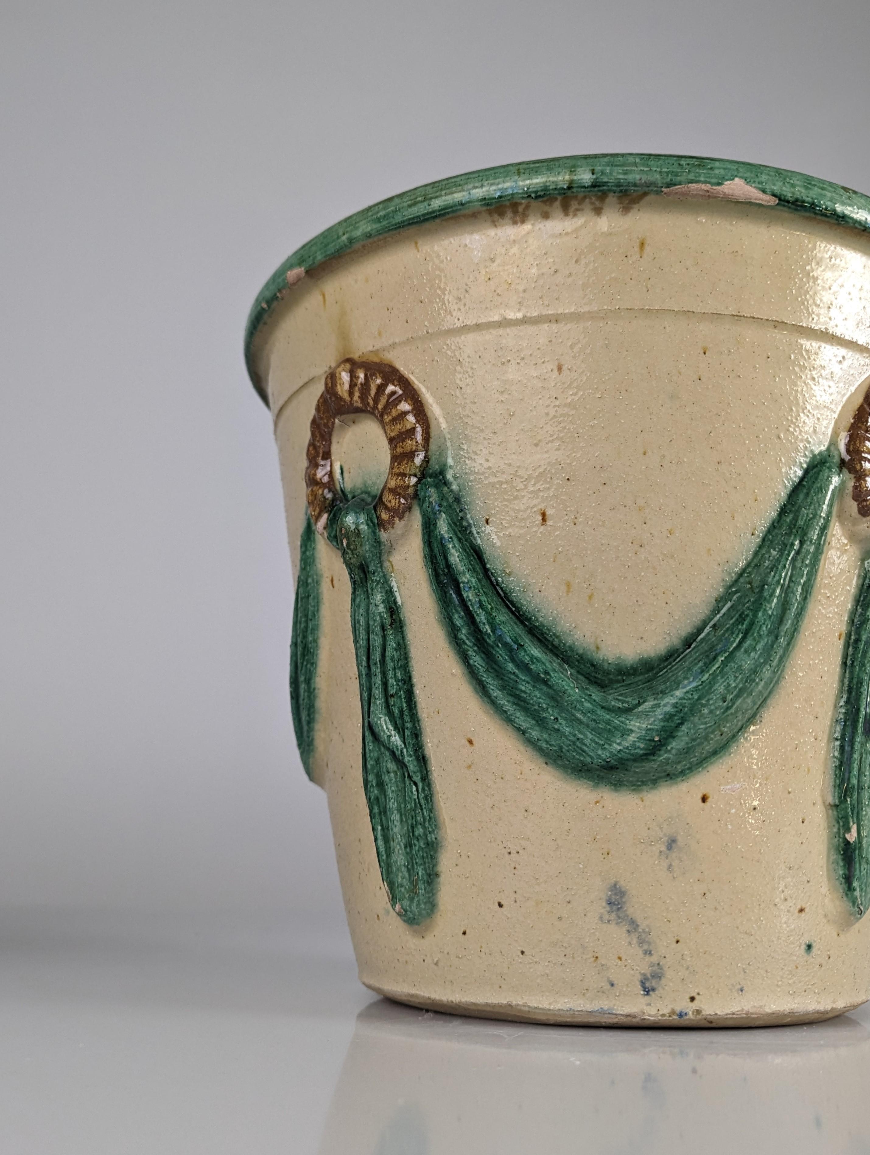 Spanish Glazed Ceramic Flowerpot by Morillo Bros, Málaga, 1940s For Sale