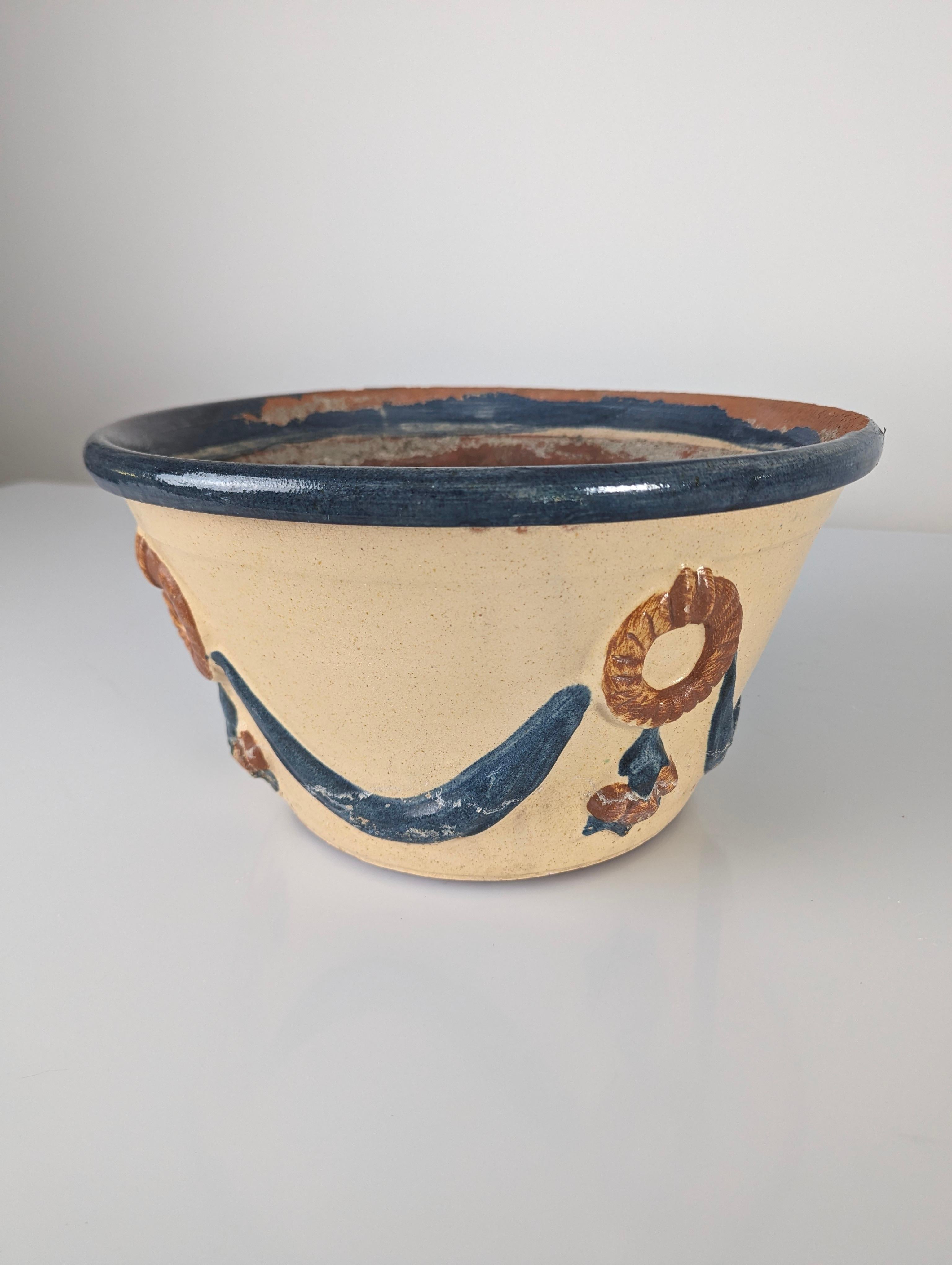 Spanish Glazed Ceramic Flowerpot by Morillo Bros, Málaga, 1940s For Sale
