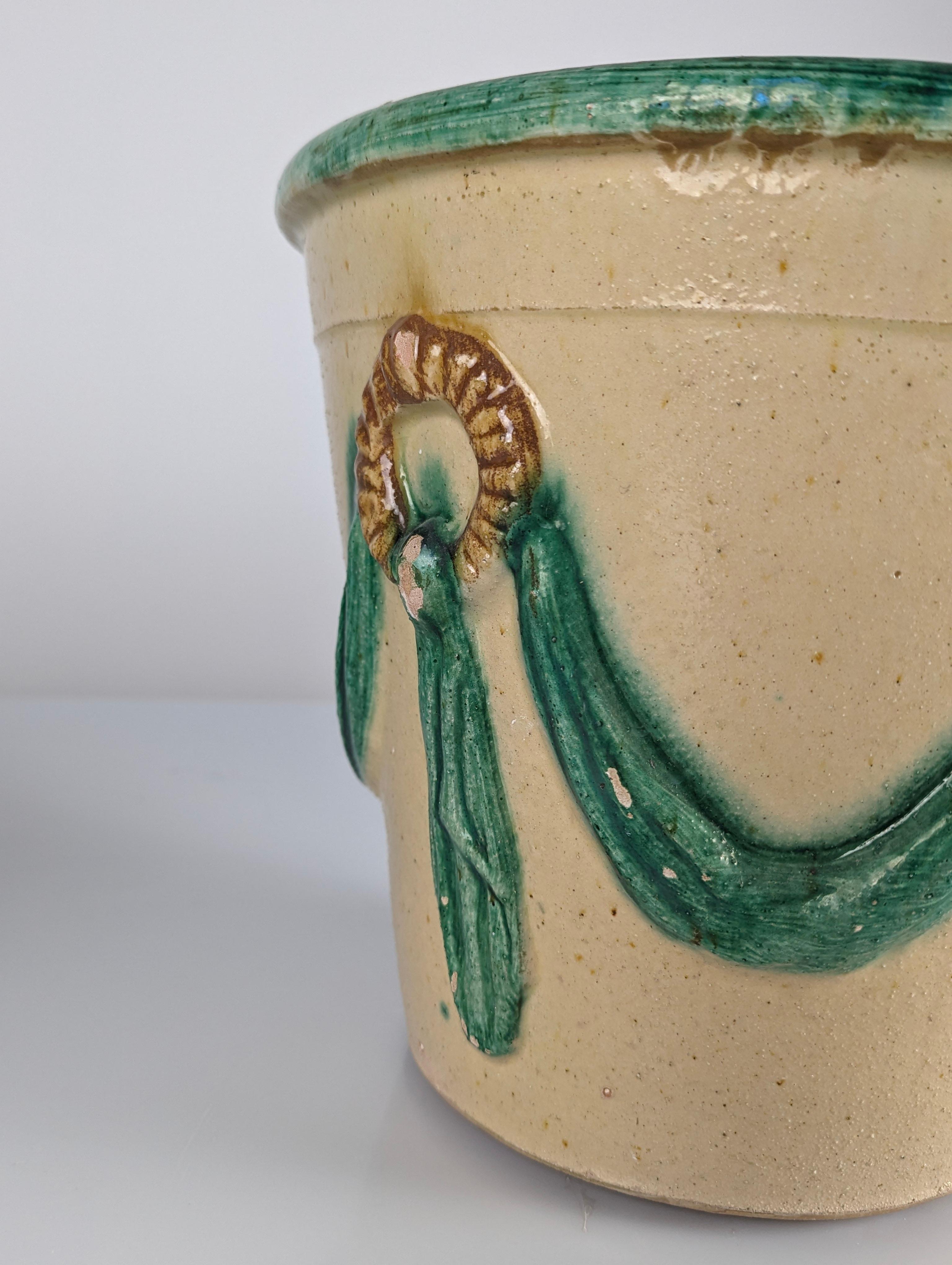 Mid-20th Century Glazed Ceramic Flowerpot by Morillo Bros, Málaga, 1940s For Sale