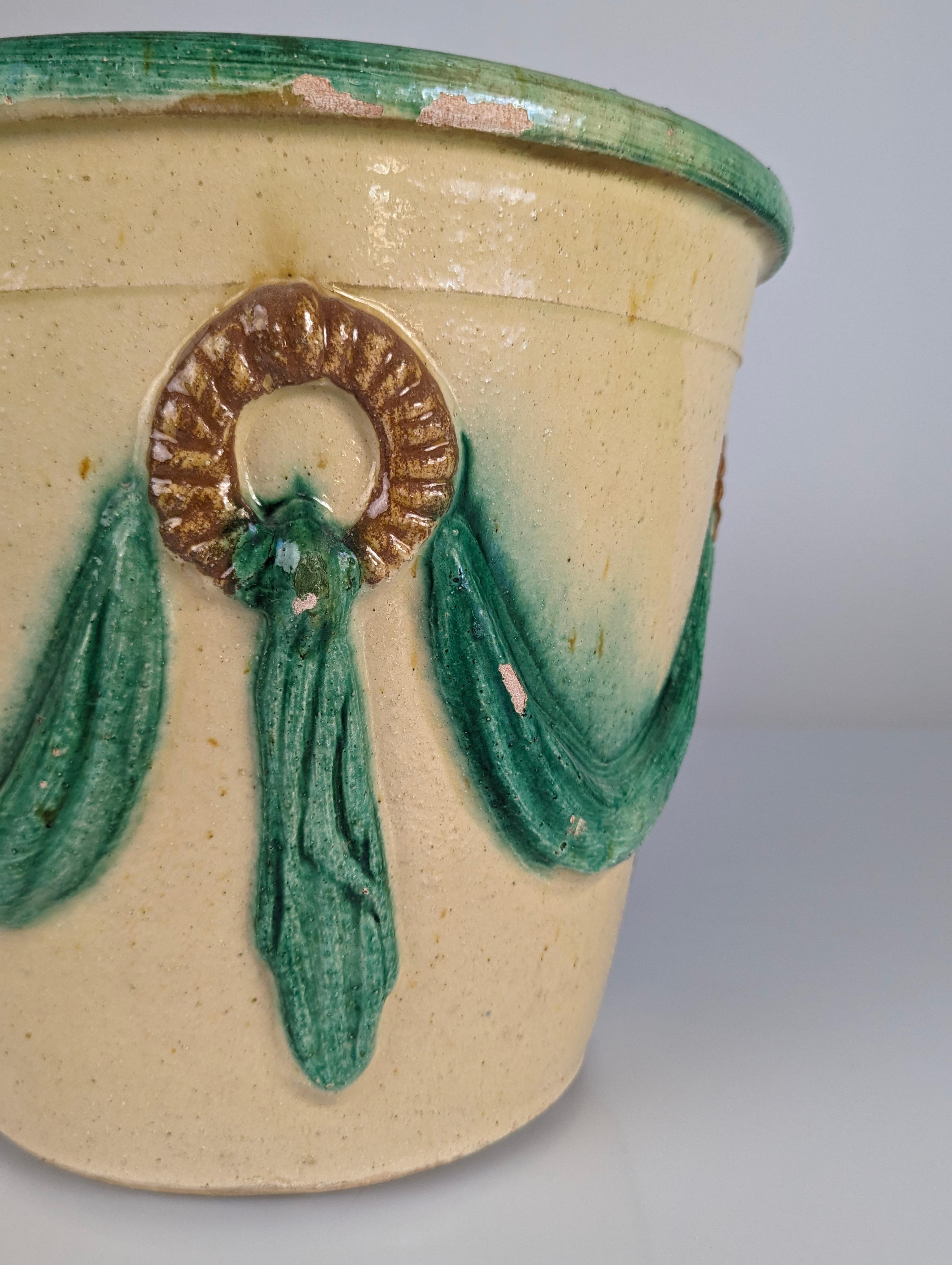 Glazed Ceramic Flowerpot by Morillo Bros, Málaga, 1940s For Sale 1