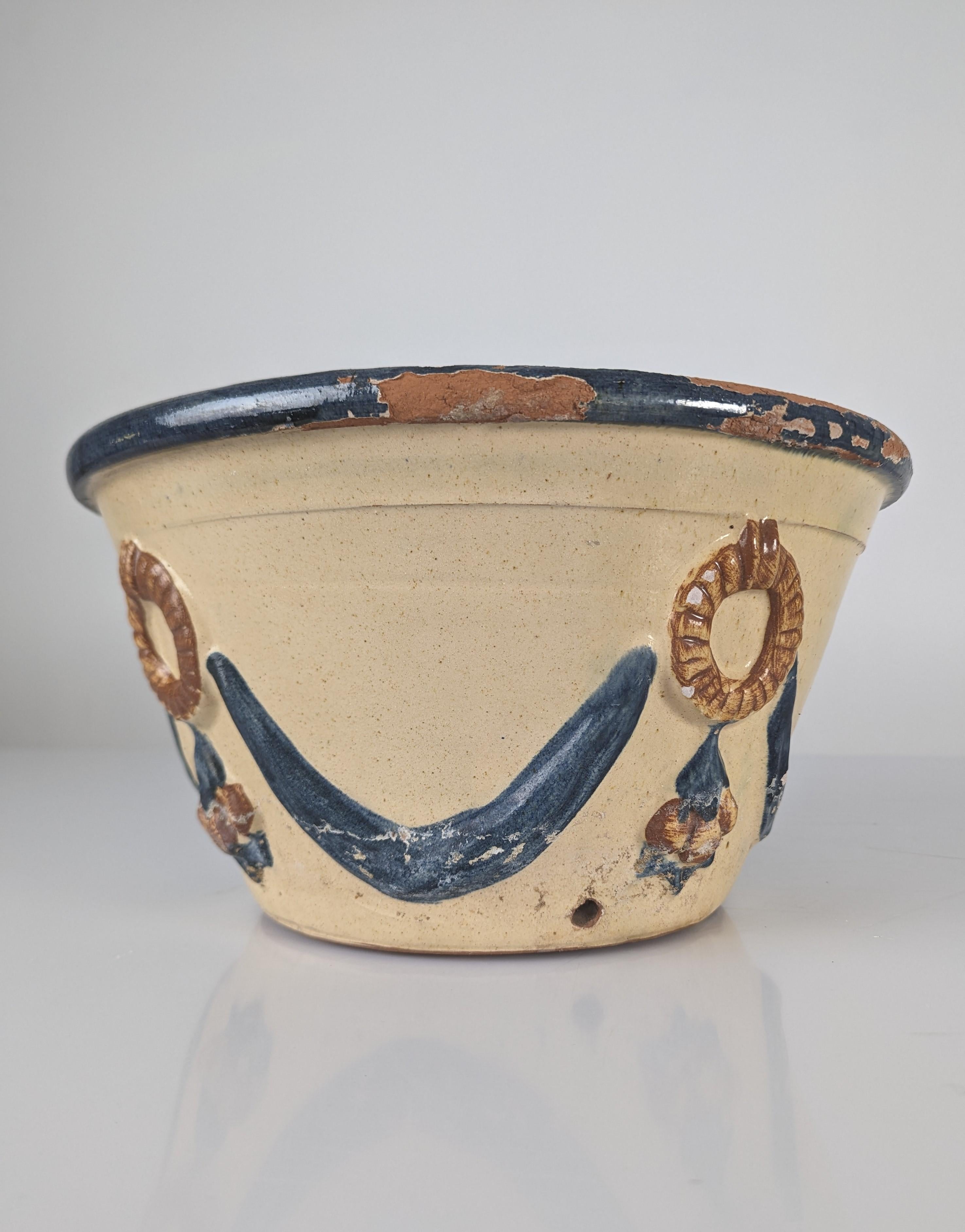 Glazed Ceramic Flowerpot by Morillo Bros, Málaga, 1940s For Sale 1