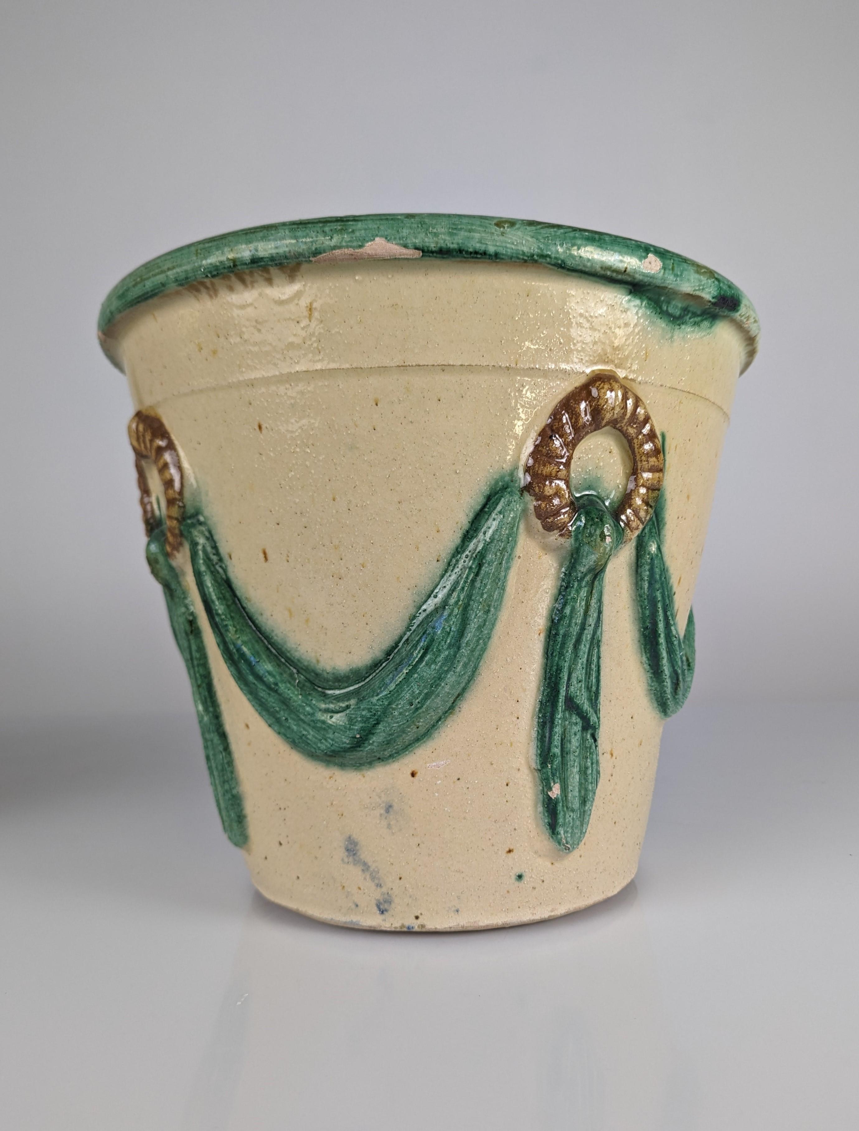 Glazed Ceramic Flowerpot by Morillo Bros, Málaga, 1940s For Sale 3
