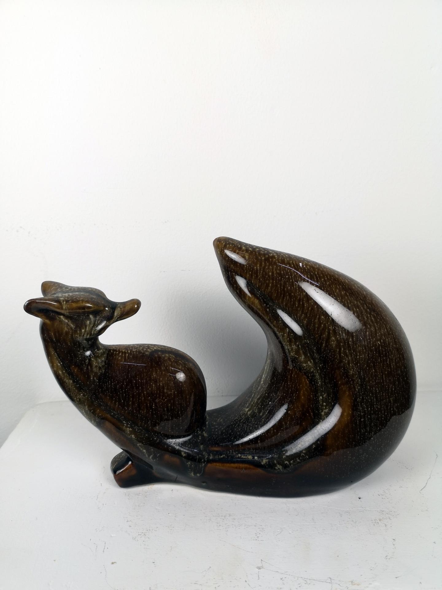 Glazed Ceramic Fox Sculpture, 1960s In Good Condition For Sale In Budapest, HU