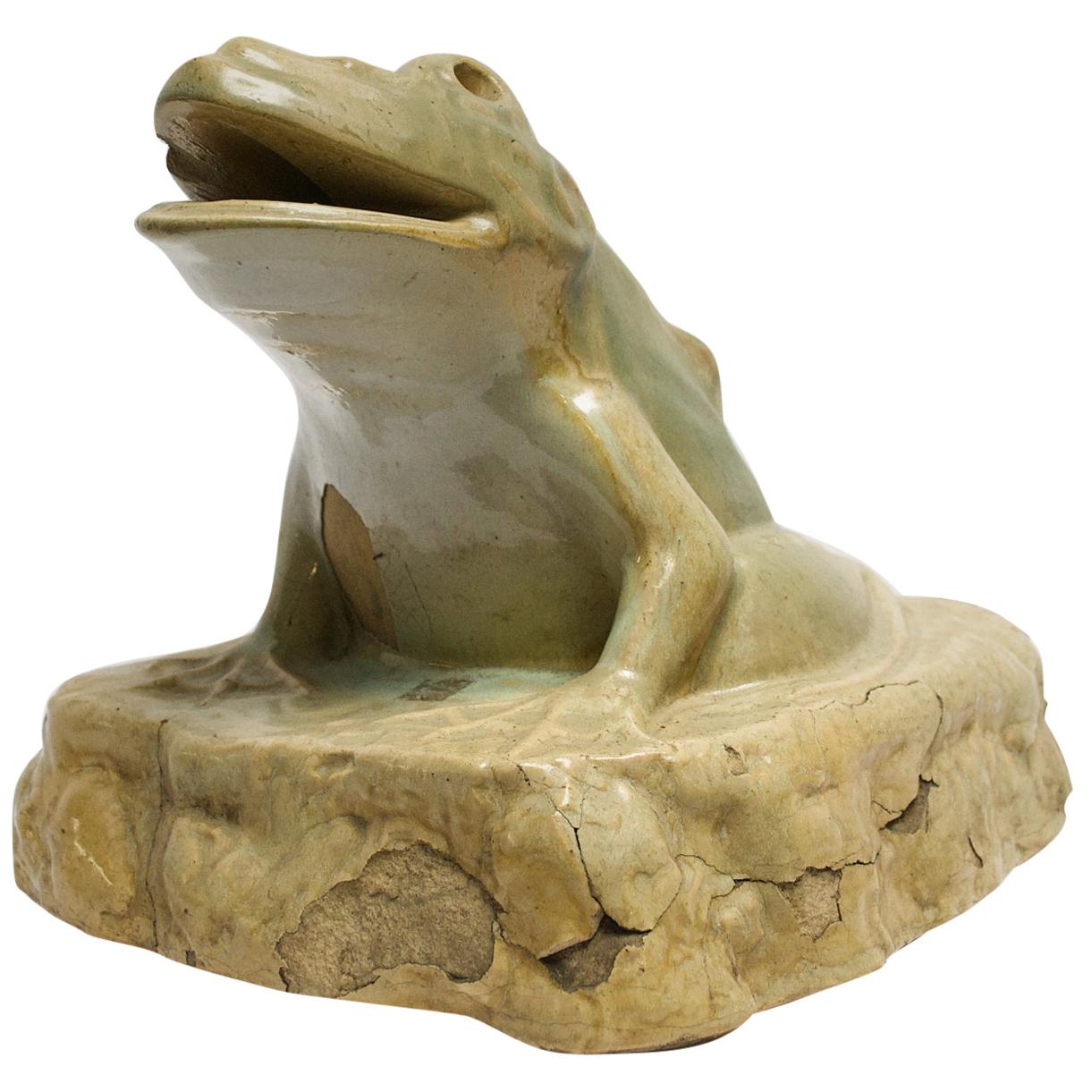 Tête de fontaine grenouille en céramique émaillée