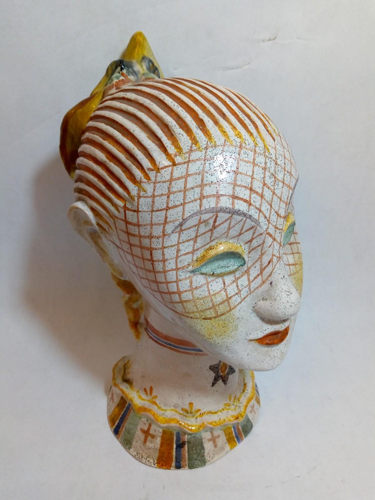 Austrian Glazed Ceramic Head of Woman with Painted Veil, Attributed to Vally Wieselthiel