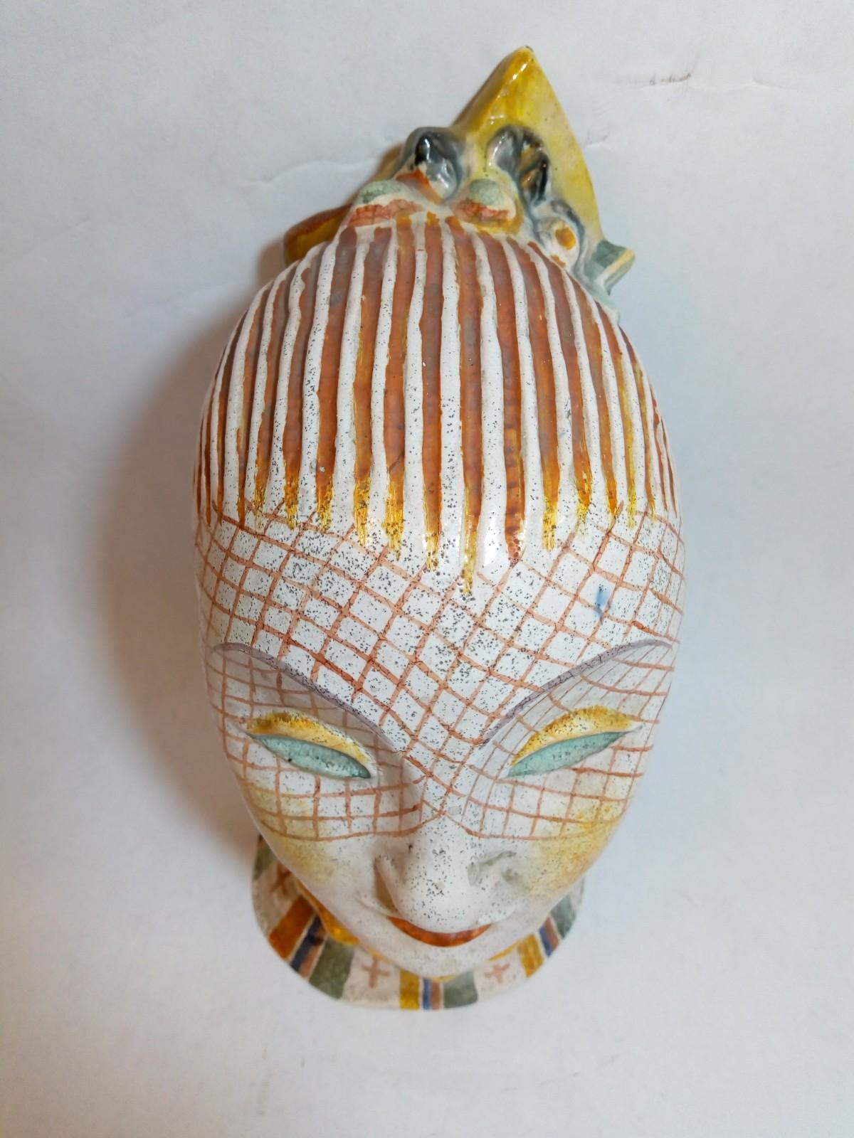 Early 20th Century Glazed Ceramic Head of Woman with Painted Veil, Attributed to Vally Wieselthiel