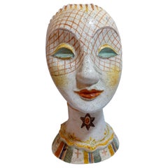 Glazed Ceramic Head of Woman with Painted Veil, Attributed to Vally Wieselthiel