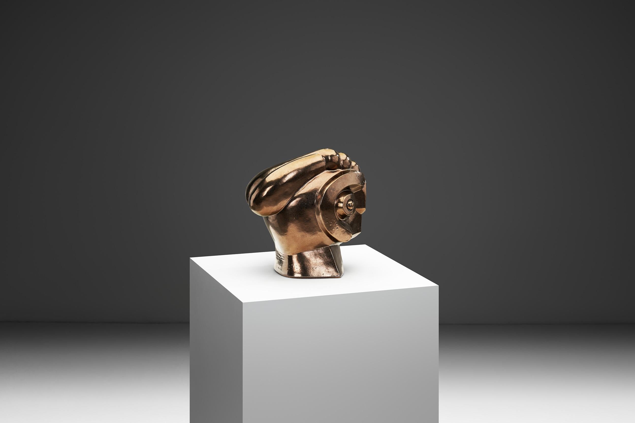 Olandese Scultura di testa in ceramica smaltata di Roy Terbeek, Paesi Bassi 1994 in vendita