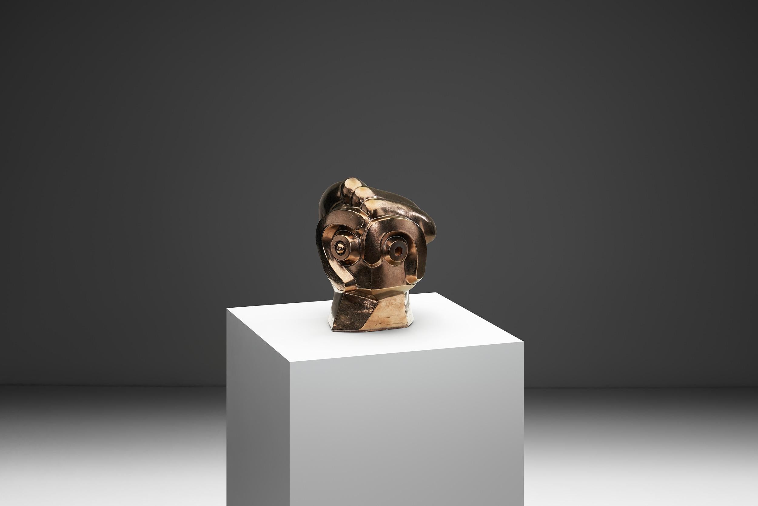Scultura di testa in ceramica smaltata di Roy Terbeek, Paesi Bassi 1994 In condizioni buone in vendita a Utrecht, NL