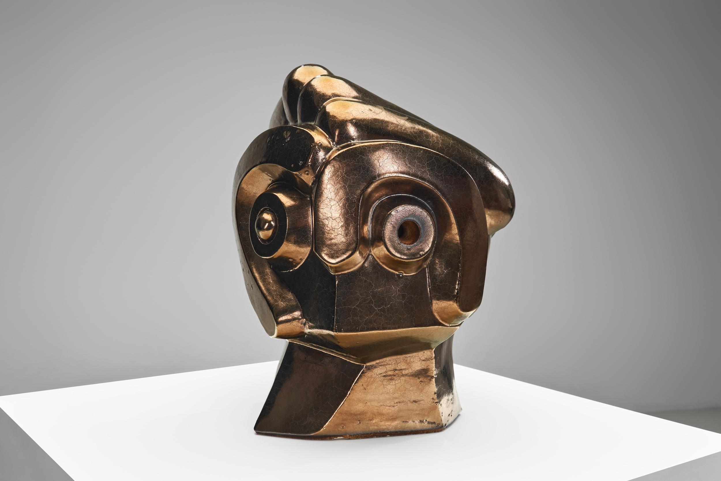Fine XX secolo Scultura di testa in ceramica smaltata di Roy Terbeek, Paesi Bassi 1994 in vendita